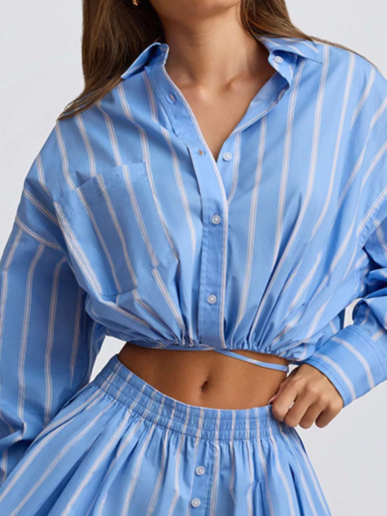 Striped Button Up Shirt and Shorts Set designed for comfort and style at Lookzlike