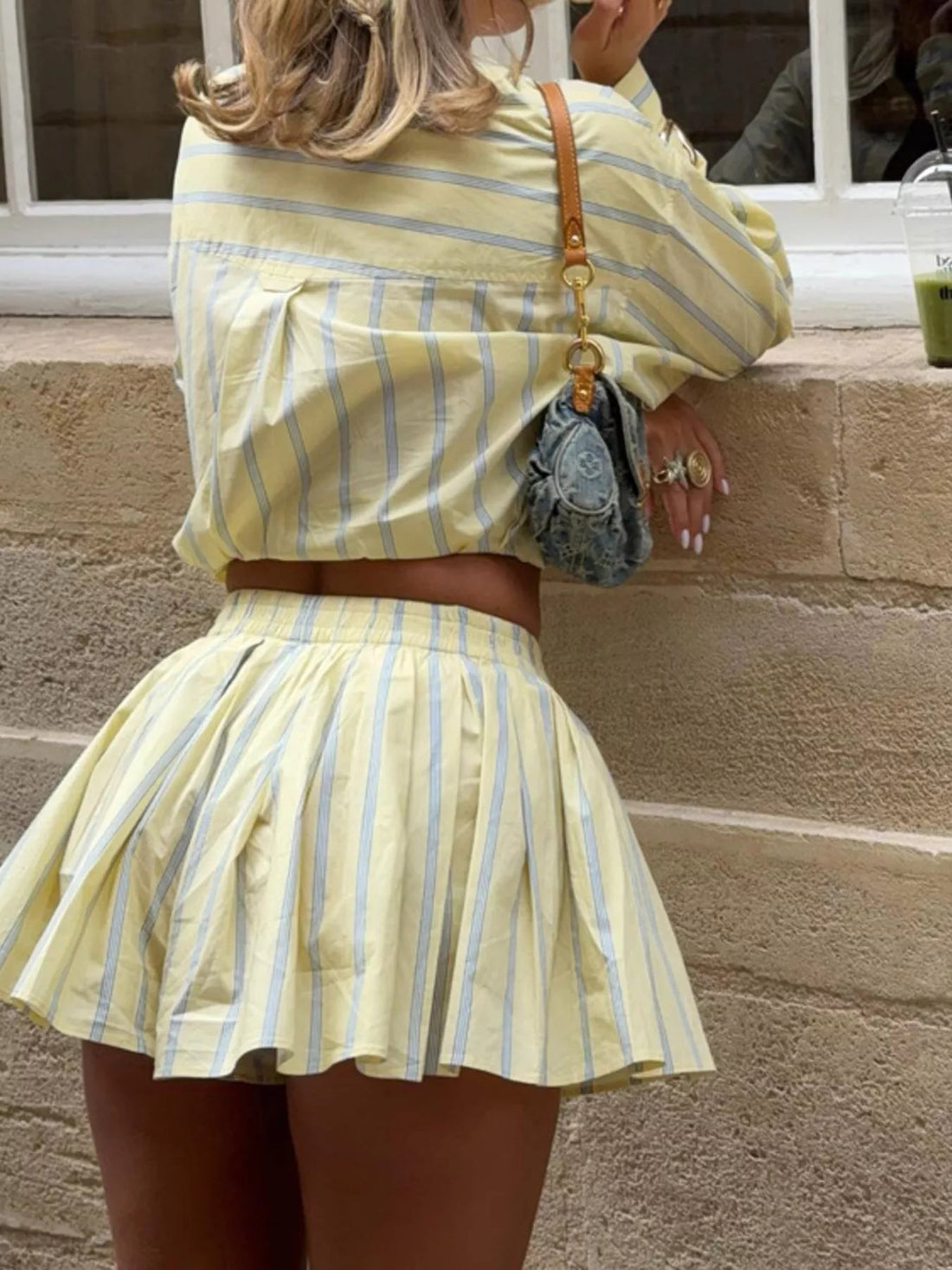 Striped Button Up Shirt and Shorts Set designed for comfort and style at Lookzlike