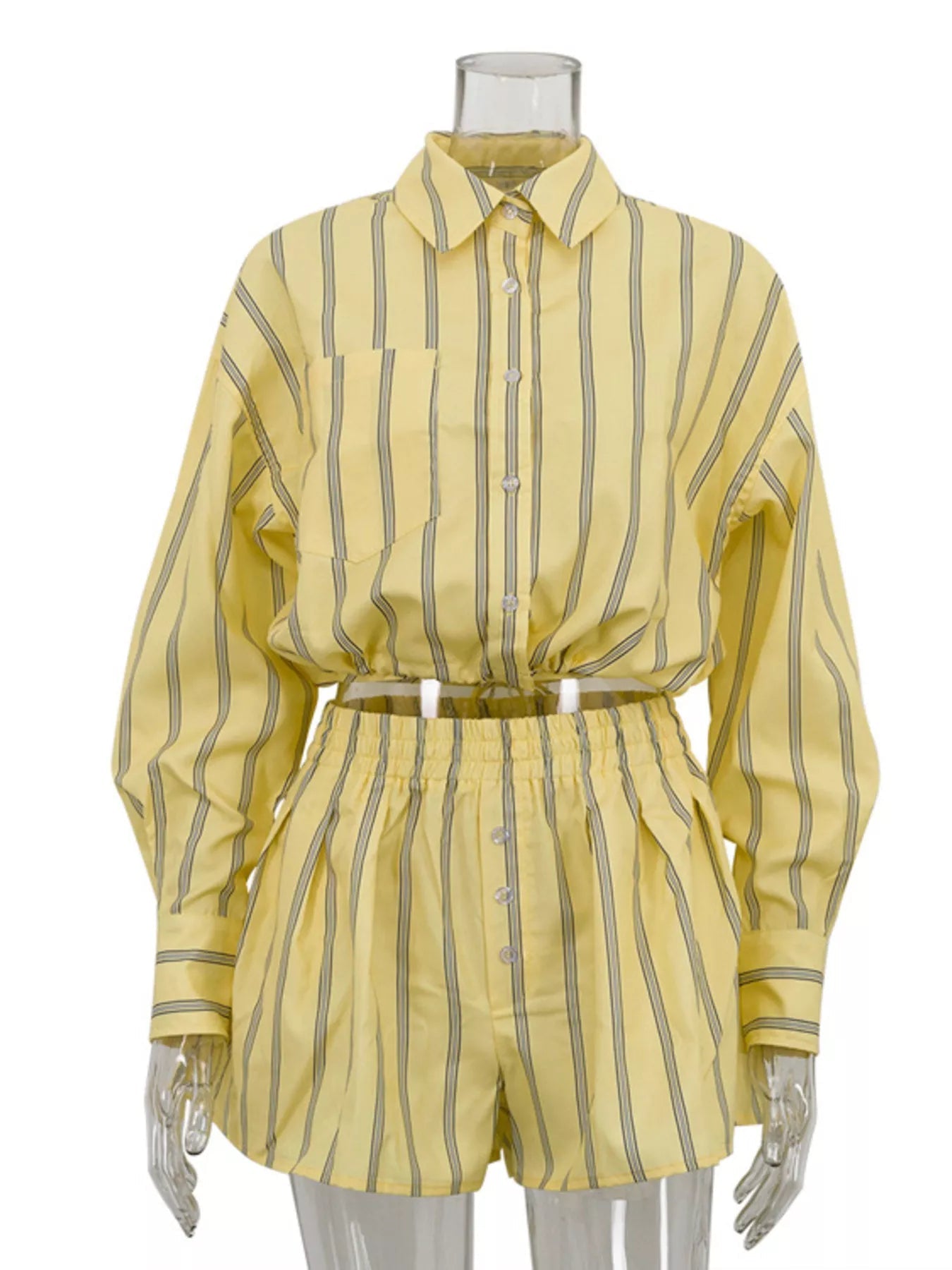 Striped Button Up Shirt and Shorts Set designed for comfort and style at Lookzlike