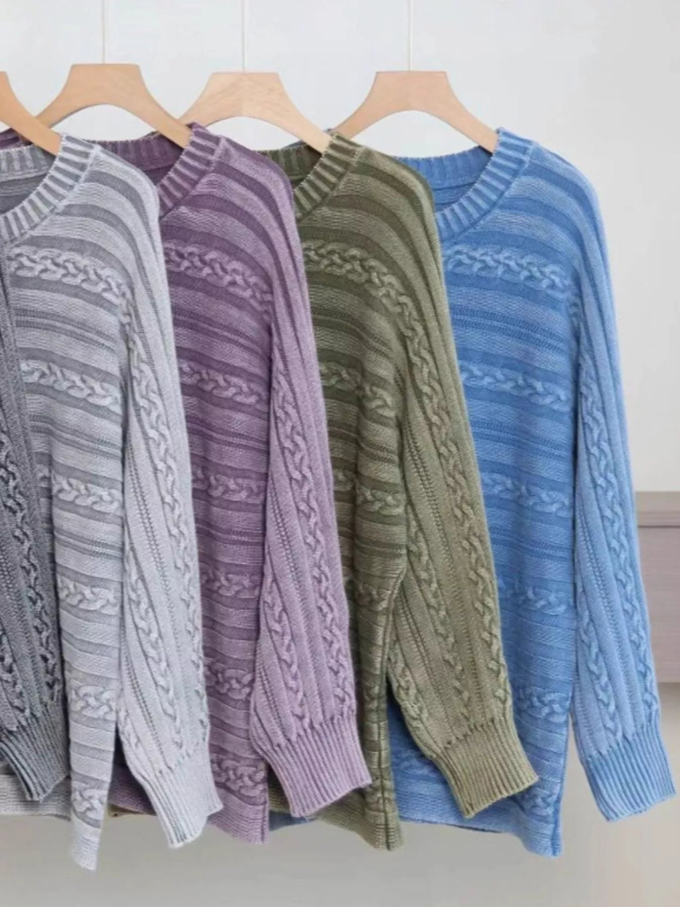 Striped Cable Knit Long Sleeve Sweater designed for comfort and style at Lookzlike