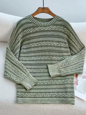 Striped Cable Knit Long Sleeve Sweater designed for comfort and style at Lookzlike