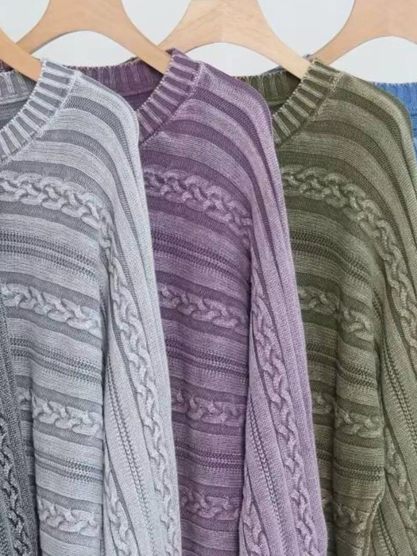 Striped Cable Knit Long Sleeve Sweater designed for comfort and style at Lookzlike