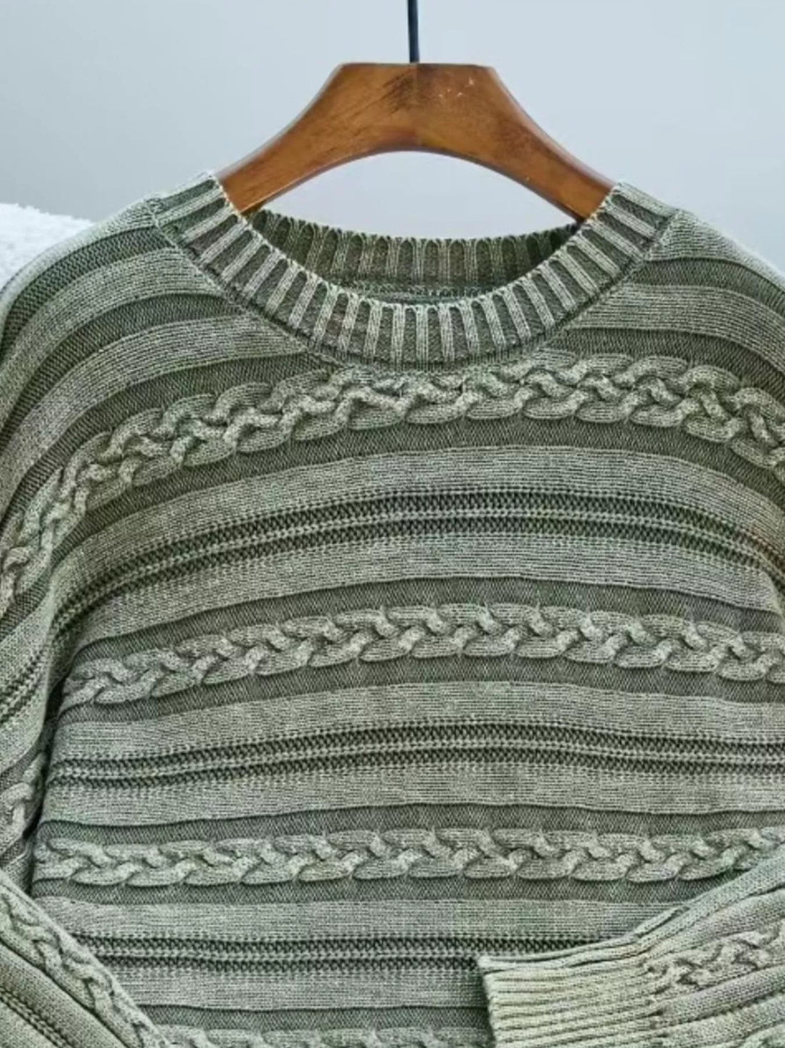 Striped Cable Knit Long Sleeve Sweater designed for comfort and style at Lookzlike