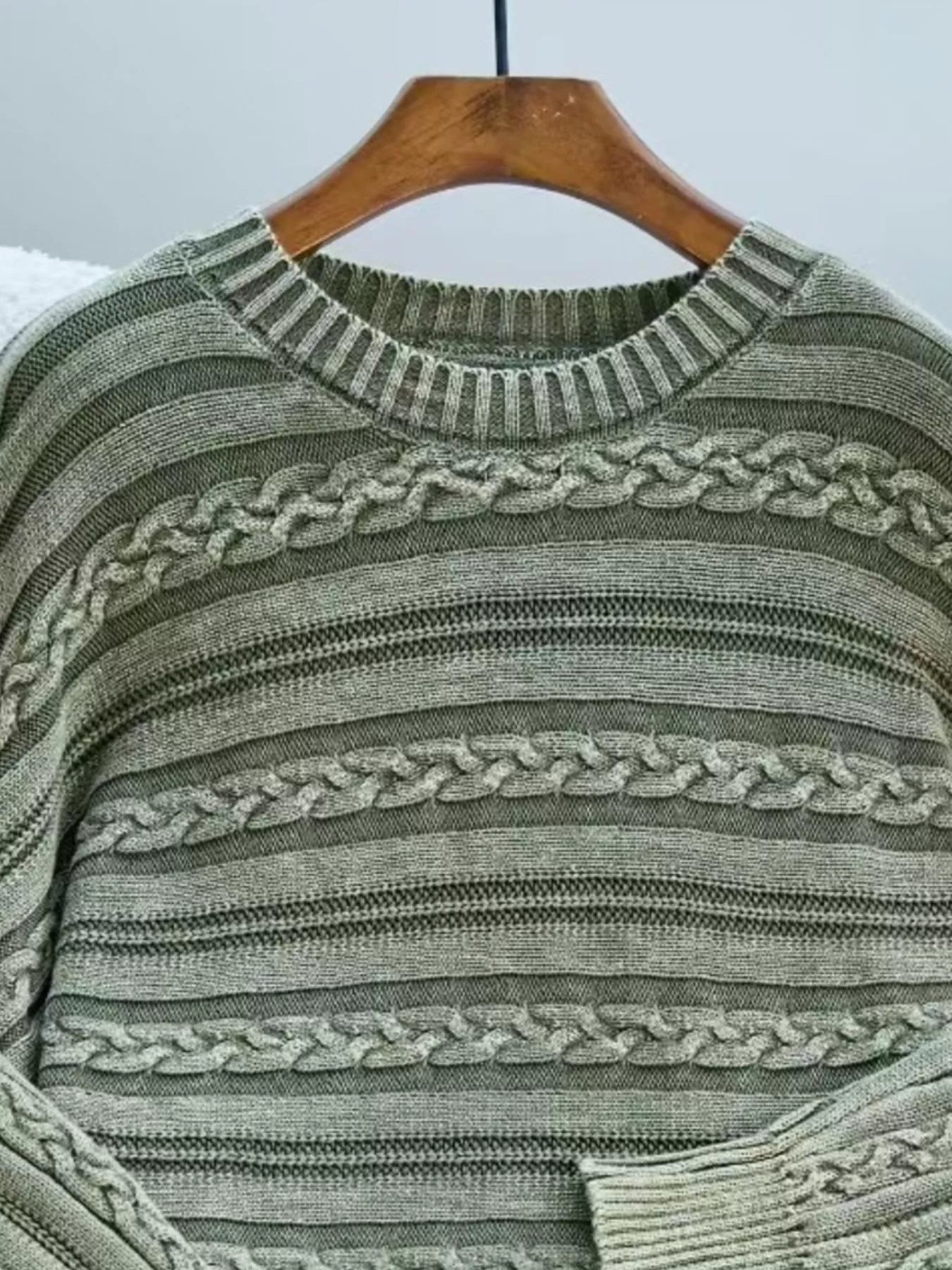 Striped Cable Knit Long Sleeve Sweater designed for comfort and style at Lookzlike