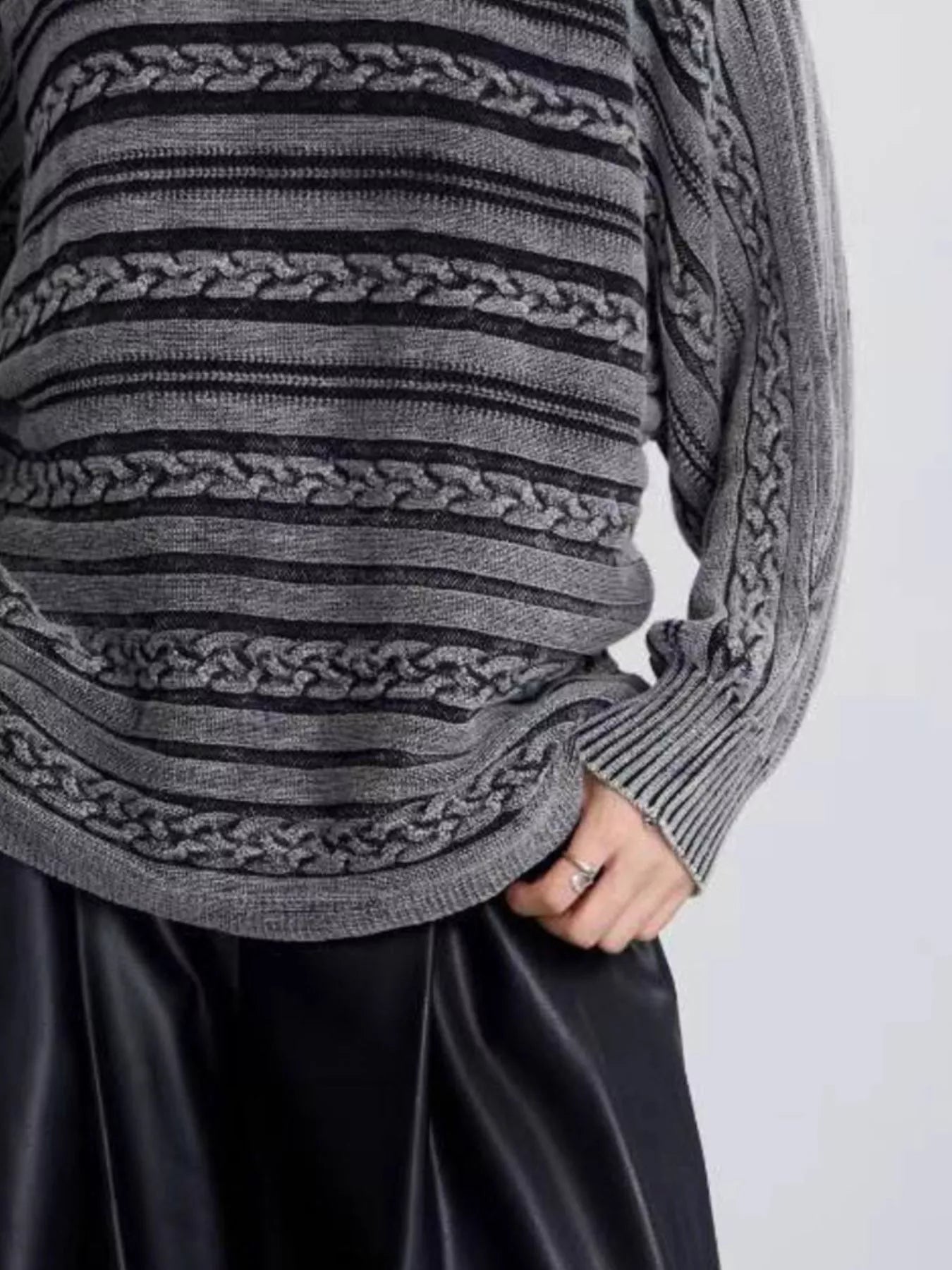 Striped Cable Knit Long Sleeve Sweater designed for comfort and style at Lookzlike
