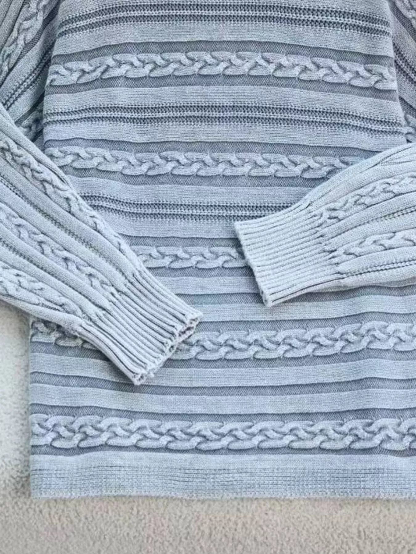 Striped Cable Knit Long Sleeve Sweater designed for comfort and style at Lookzlike