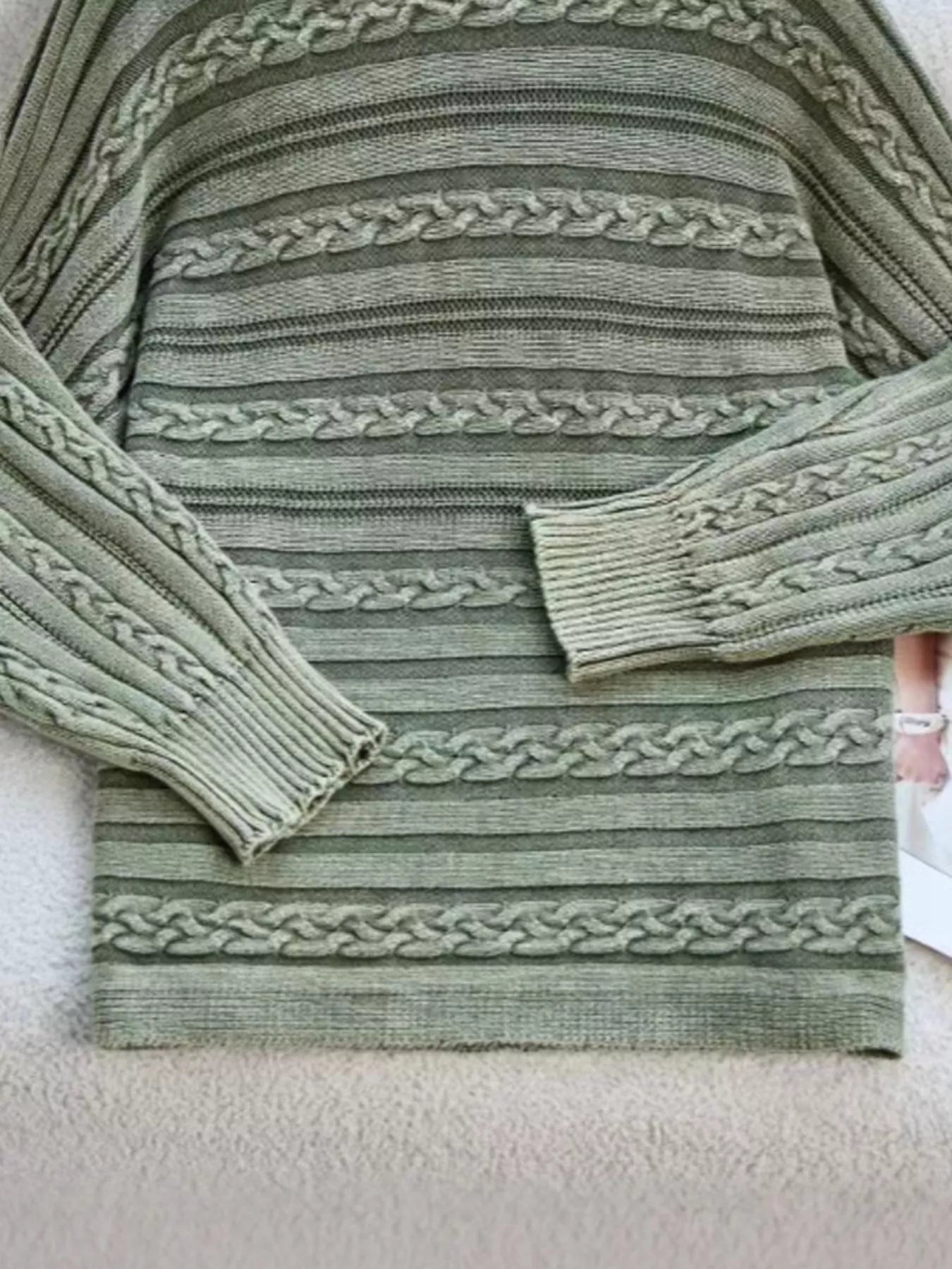 Striped Cable Knit Long Sleeve Sweater designed for comfort and style at Lookzlike