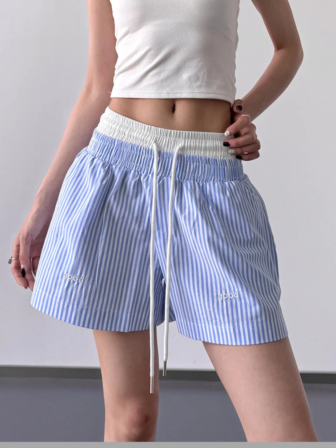 Striped Drawstring Waist Casual Shorts - Lookzlike