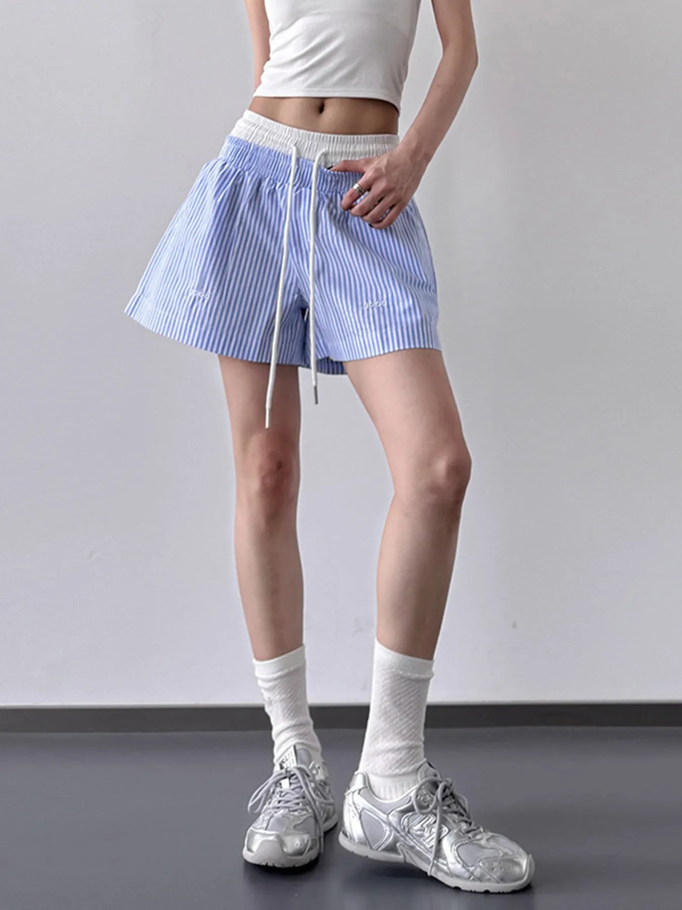 Striped Drawstring Waist Casual Shorts - Lookzlike