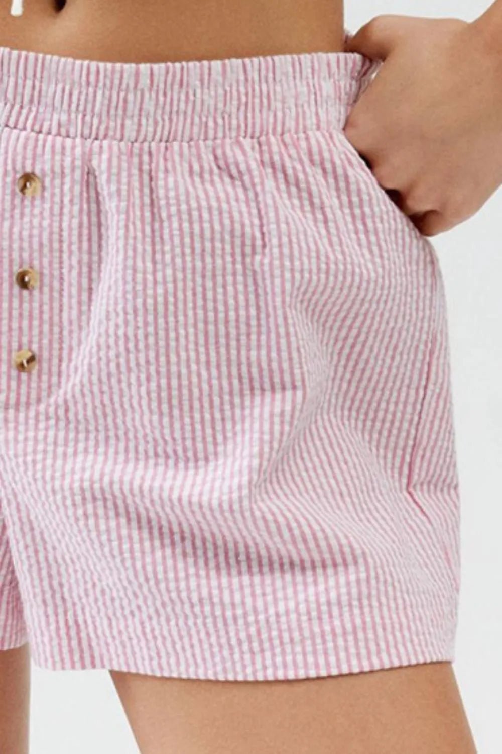 Striped Elastic Waist Shorts - Lookzlike