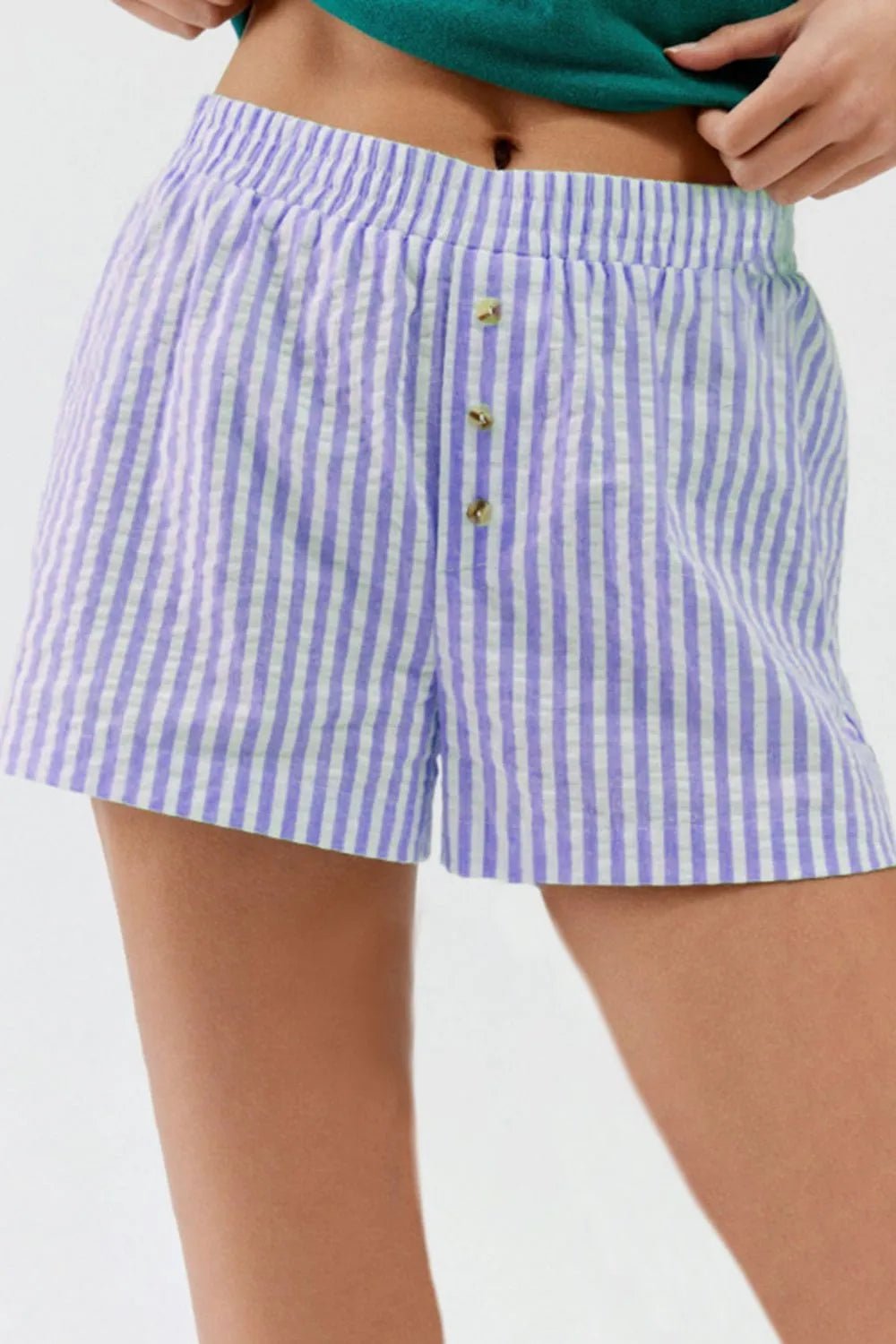 Striped Elastic Waist Shorts - Lookzlike