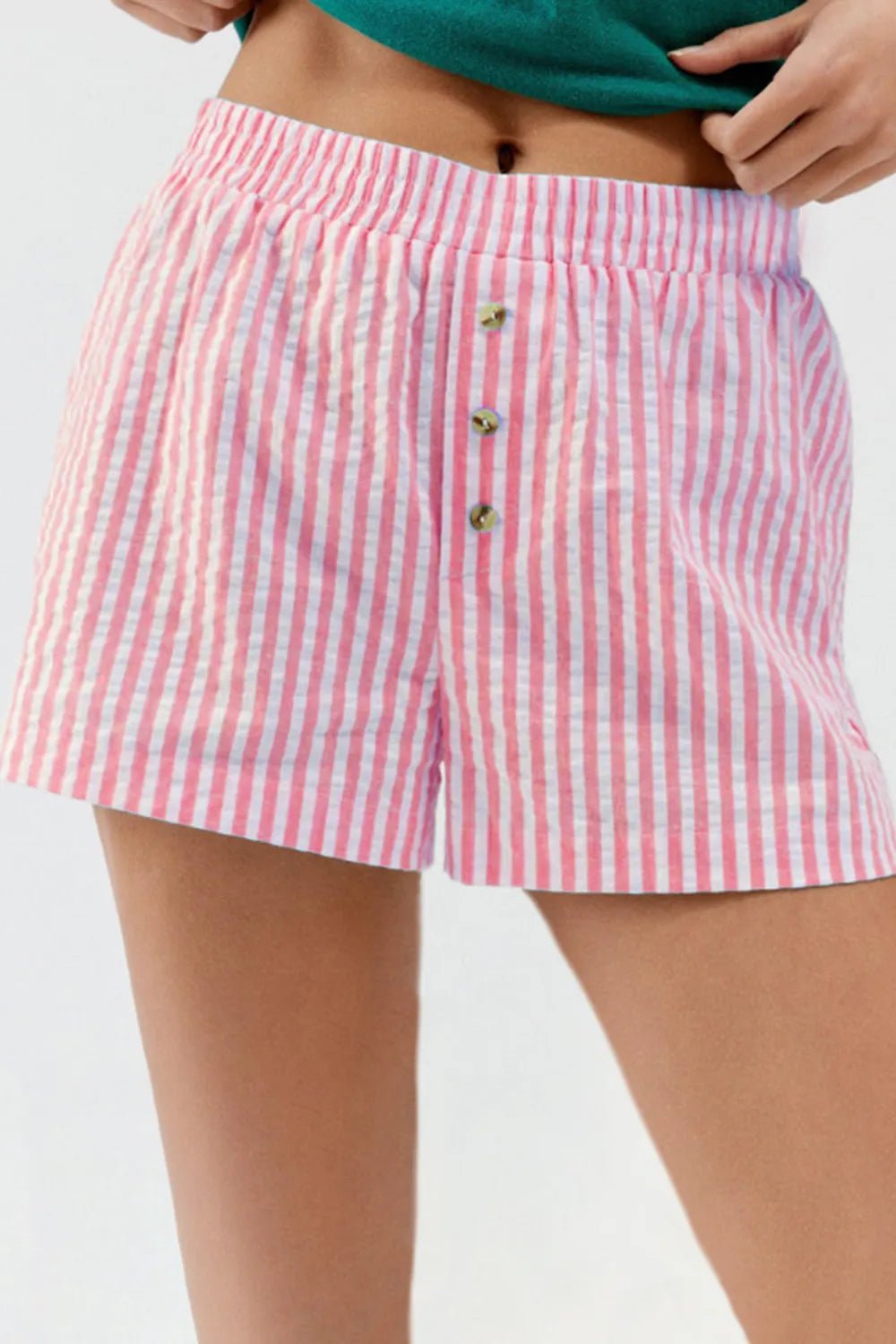 Striped Elastic Waist Shorts - Lookzlike