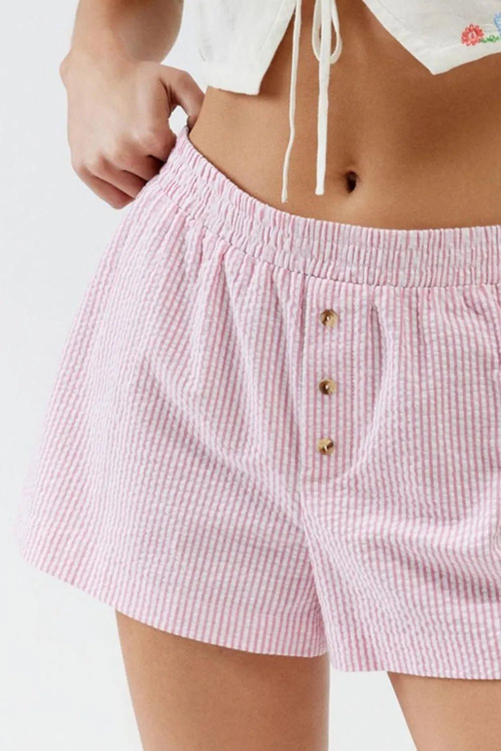 Striped Elastic Waist Shorts - Lookzlike