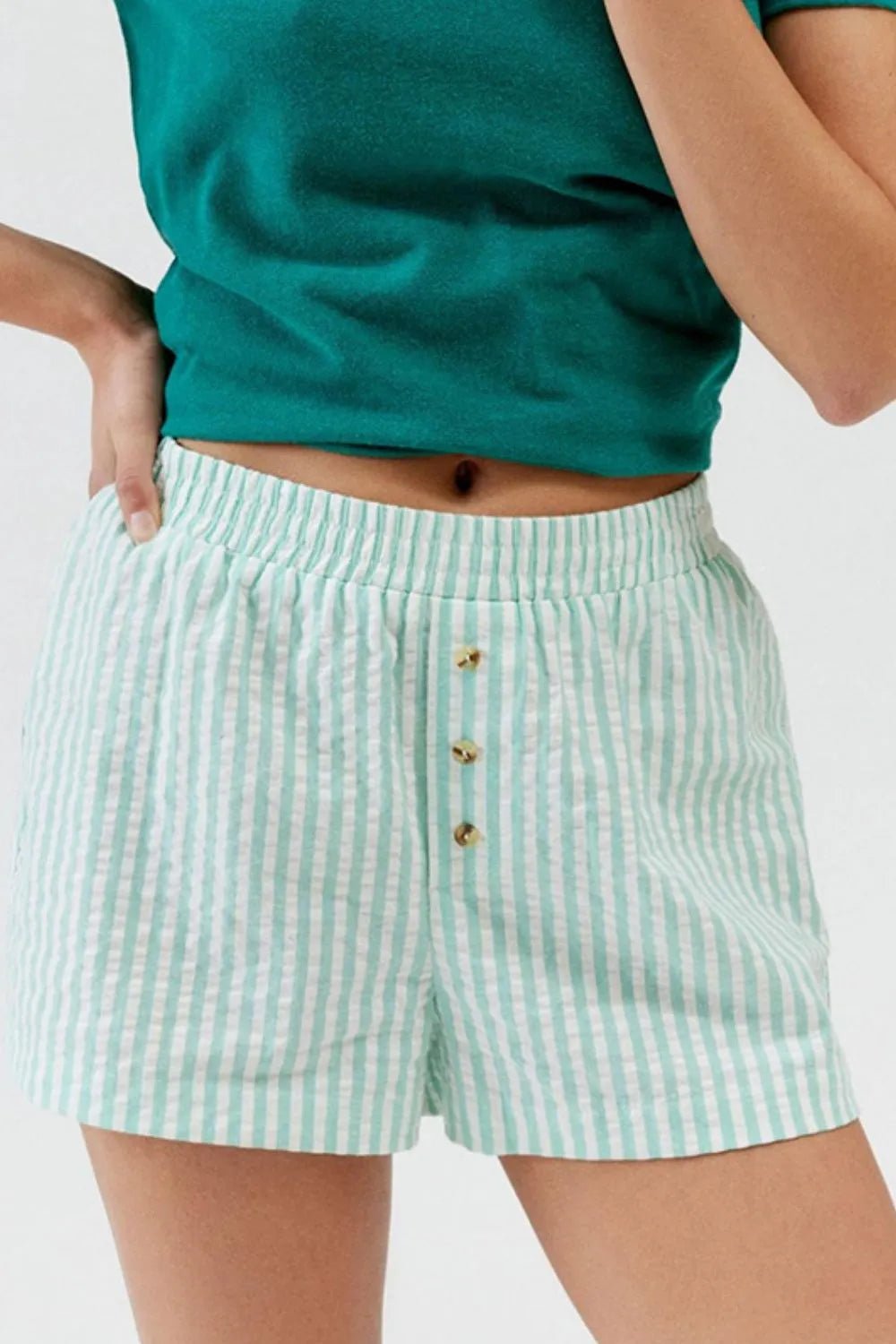 Striped Elastic Waist Shorts - Lookzlike