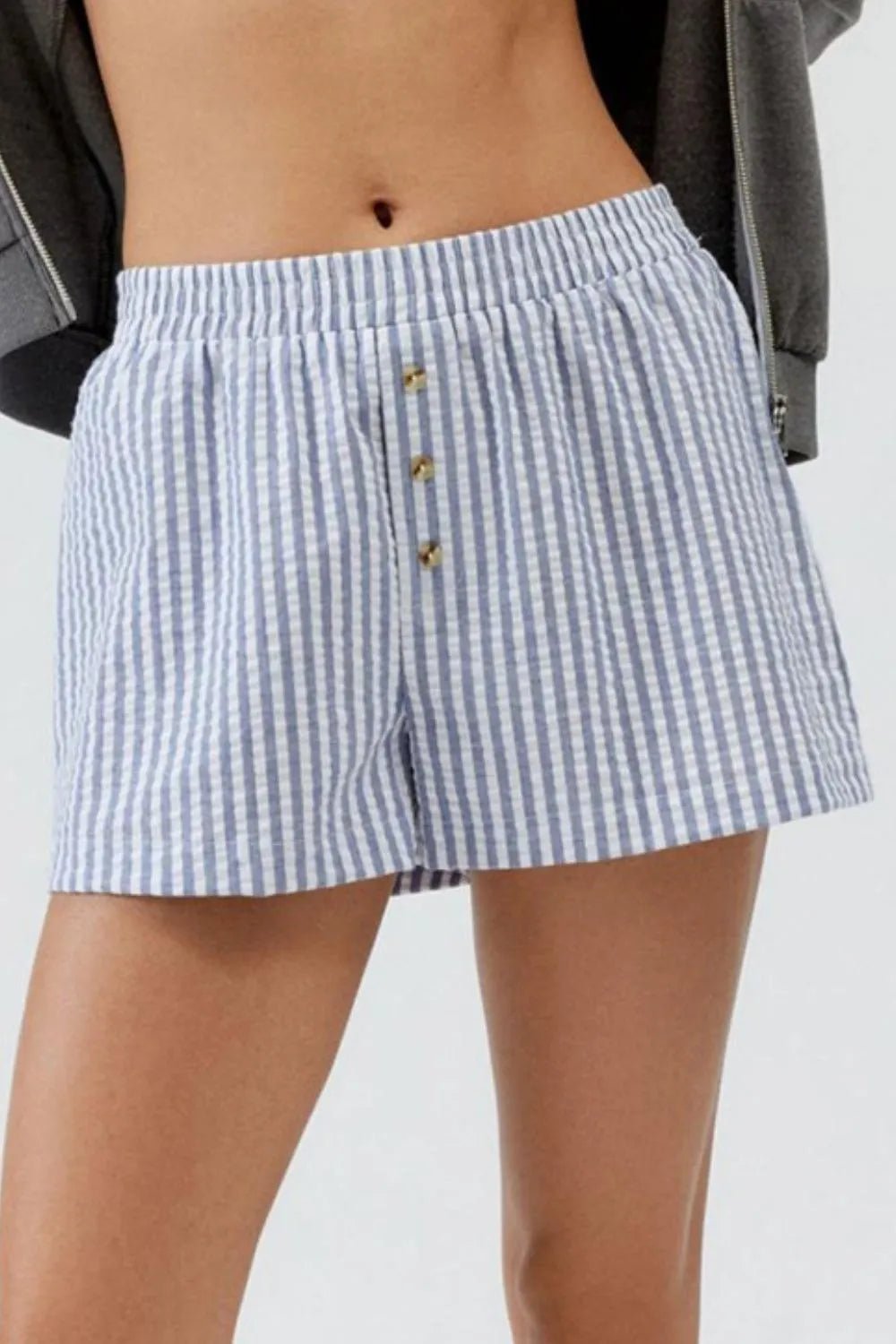 Striped Elastic Waist Shorts - Lookzlike