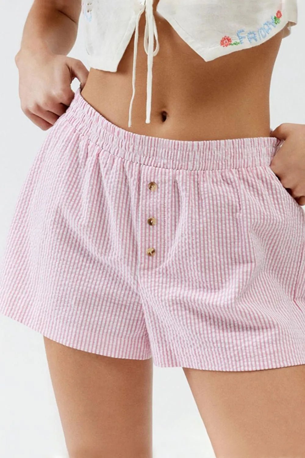 Striped Elastic Waist Shorts - Lookzlike