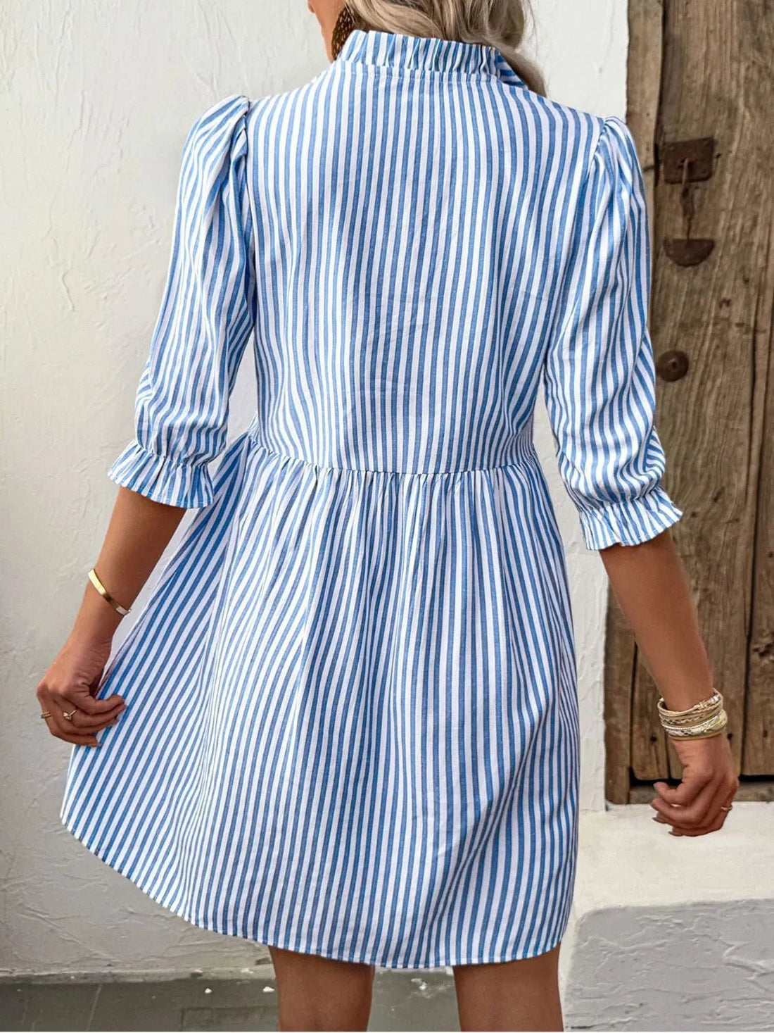 Striped Half Sleeve Mini Shirt Dress - Lookzlike