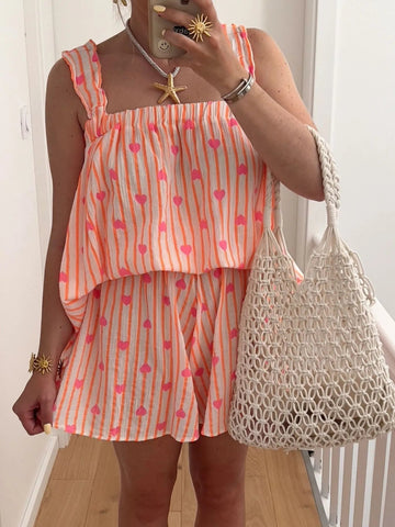 Striped Heart Cami Top and Shorts Set designed for comfort and style at Lookzlike