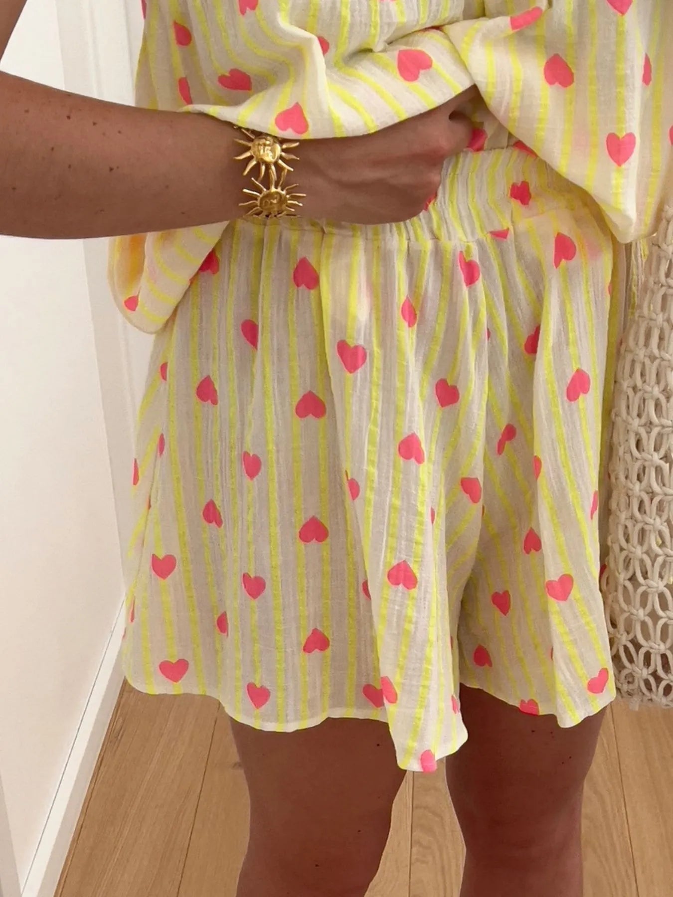 Striped Heart Cami Top and Shorts Set designed for comfort and style at Lookzlike