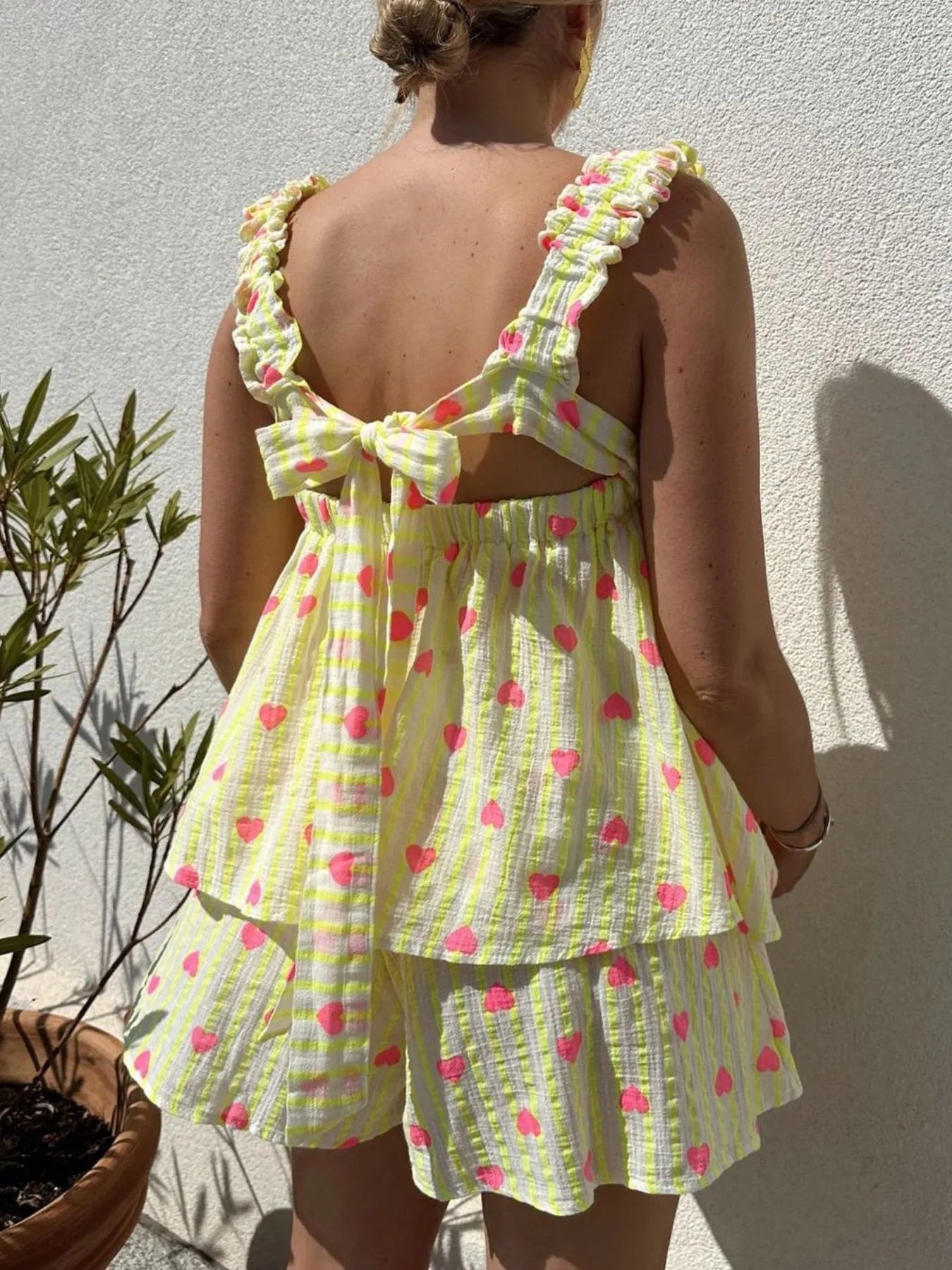 Striped Heart Cami Top and Shorts Set designed for comfort and style at Lookzlike