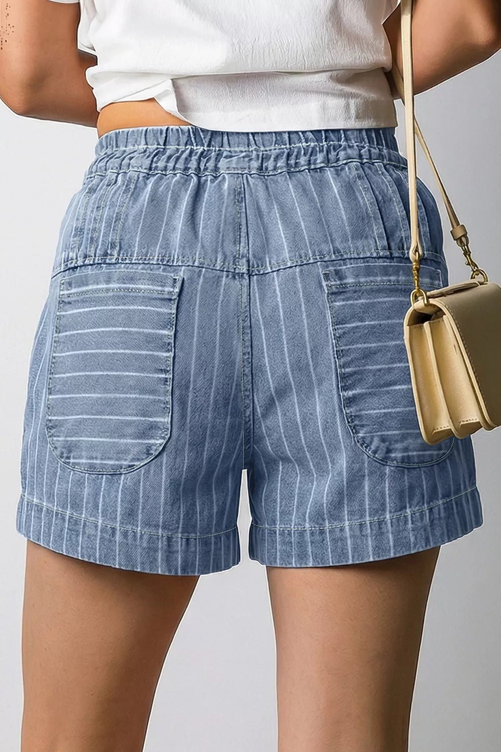 Striped High-Waisted Denim Shorts designed for comfort and style at Lookzlike
