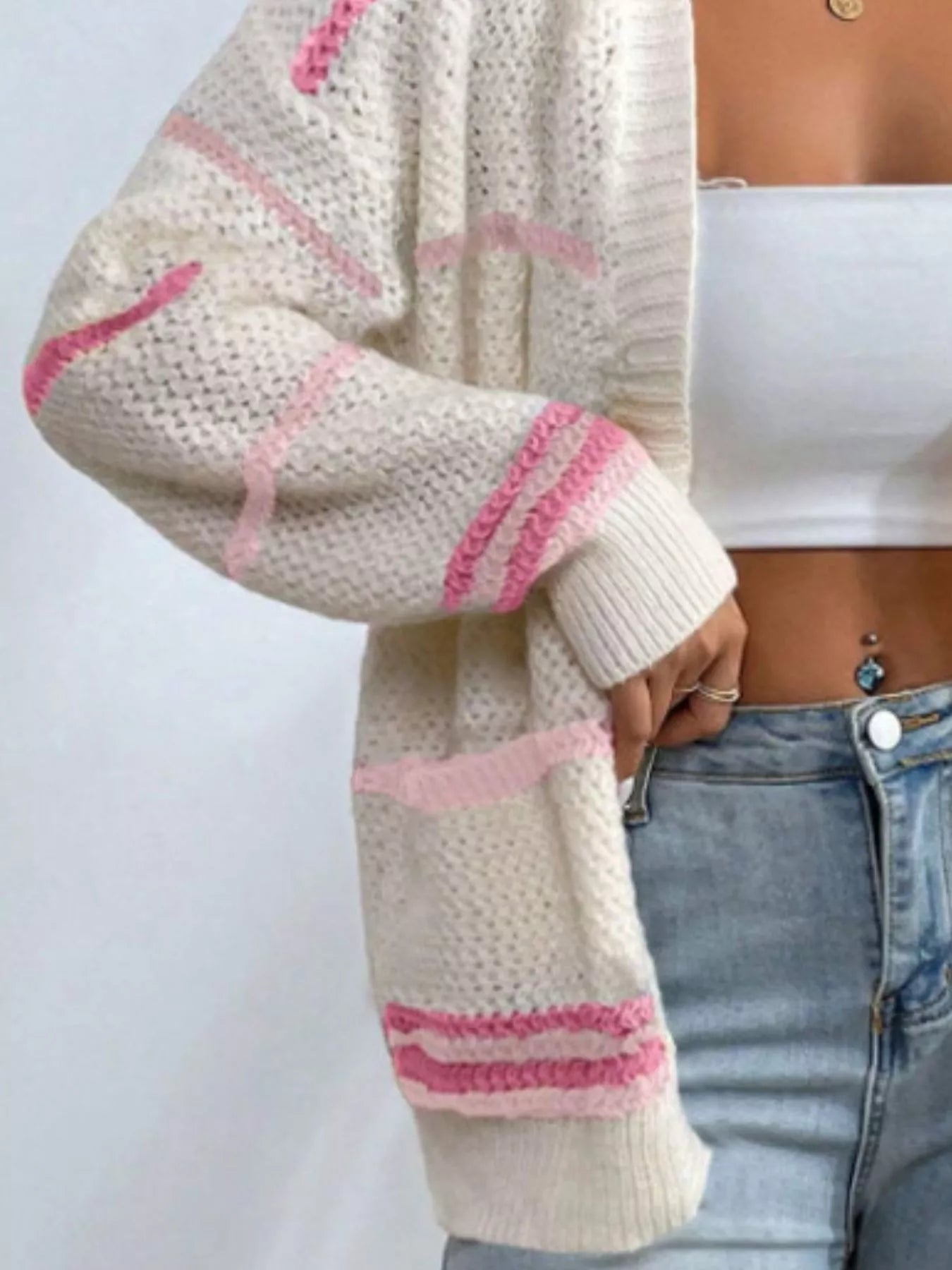 Striped Knit Open Front Cardigan designed for comfort and style at Lookzlike