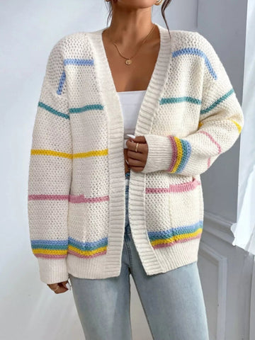 Striped Knit Open Front Cardigan designed for comfort and style at Lookzlike