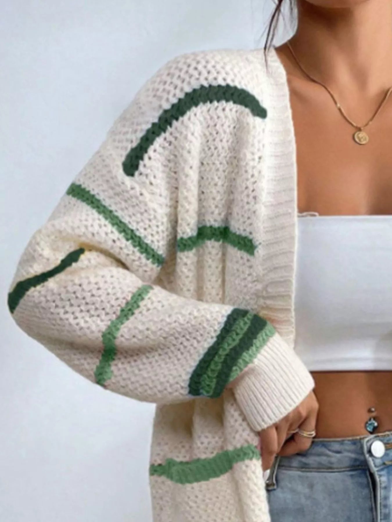 Striped Knit Open Front Cardigan designed for comfort and style at Lookzlike