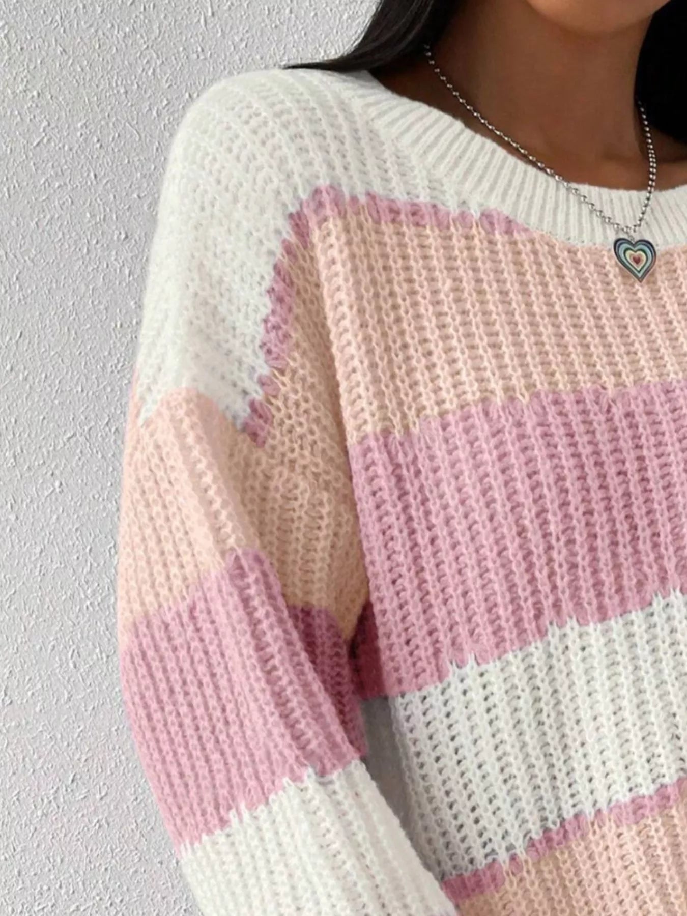 Striped Knit Round Neck Sweater designed for comfort and style at Lookzlike