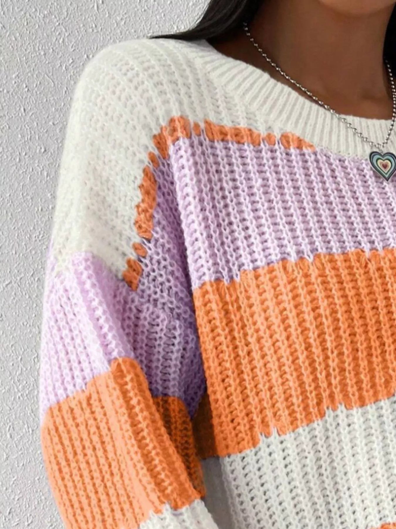 Striped Knit Round Neck Sweater designed for comfort and style at Lookzlike