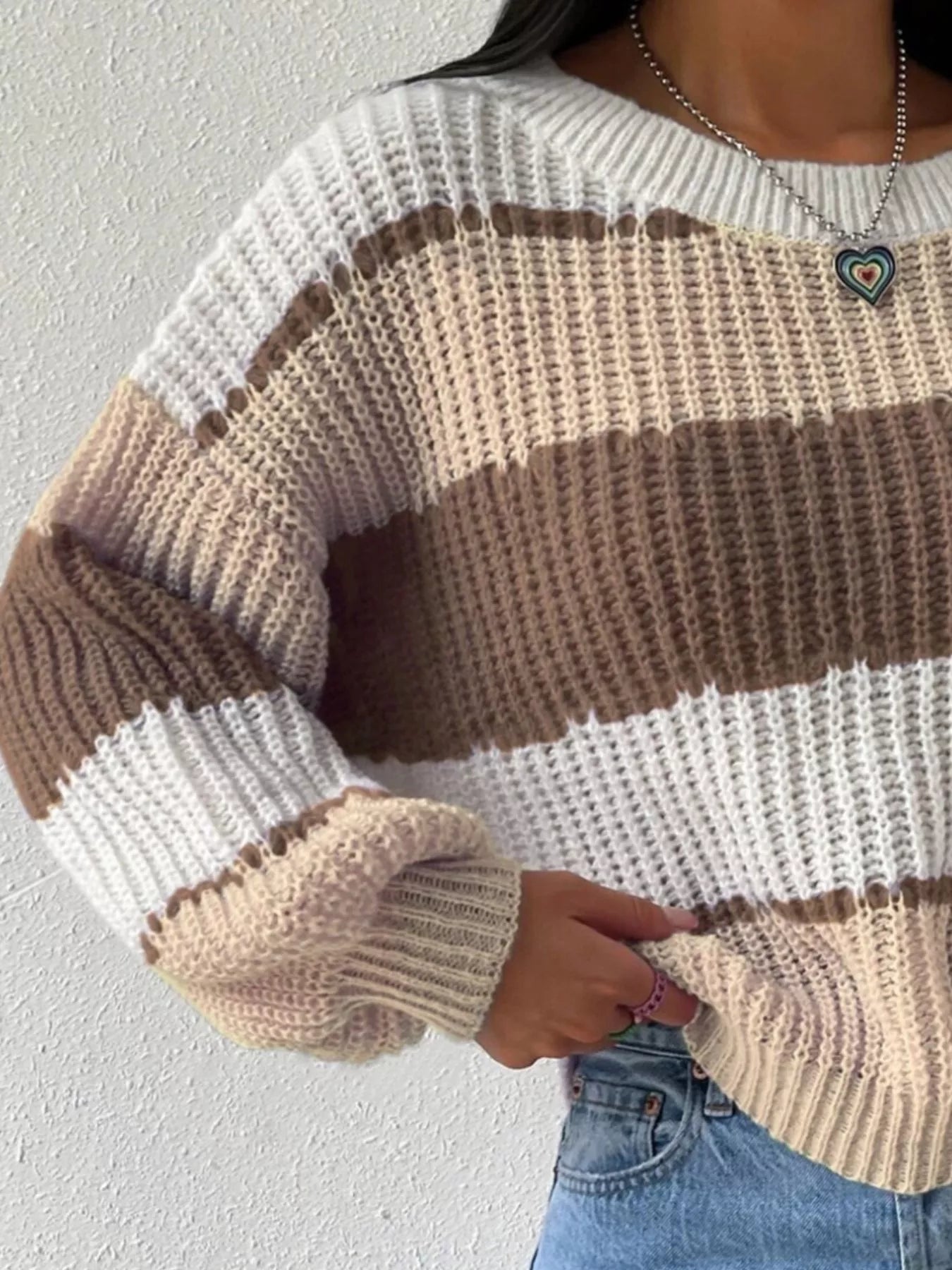 Striped Knit Round Neck Sweater designed for comfort and style at Lookzlike