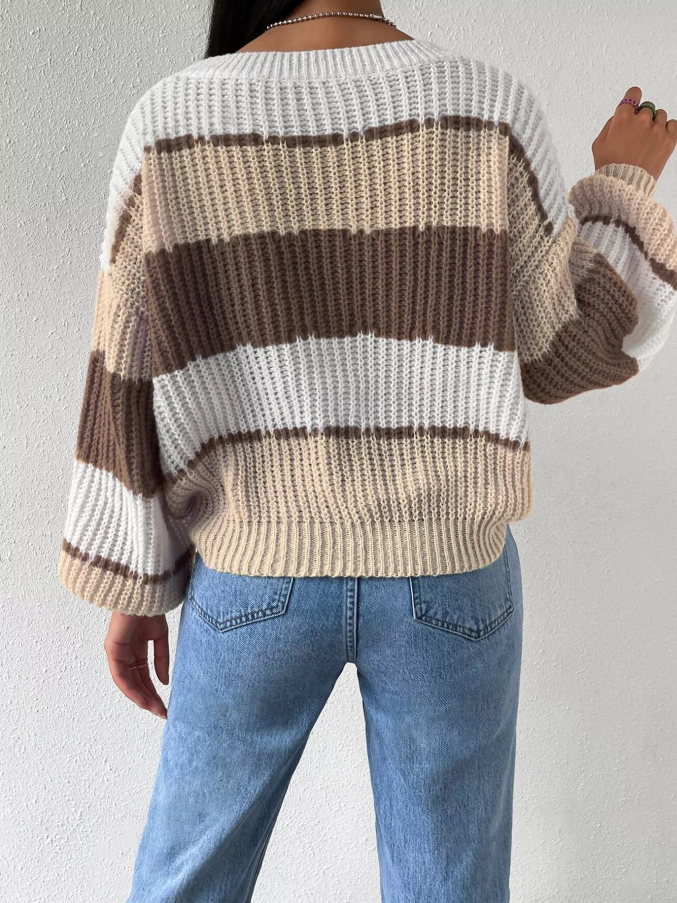 Striped Knit Round Neck Sweater designed for comfort and style at Lookzlike