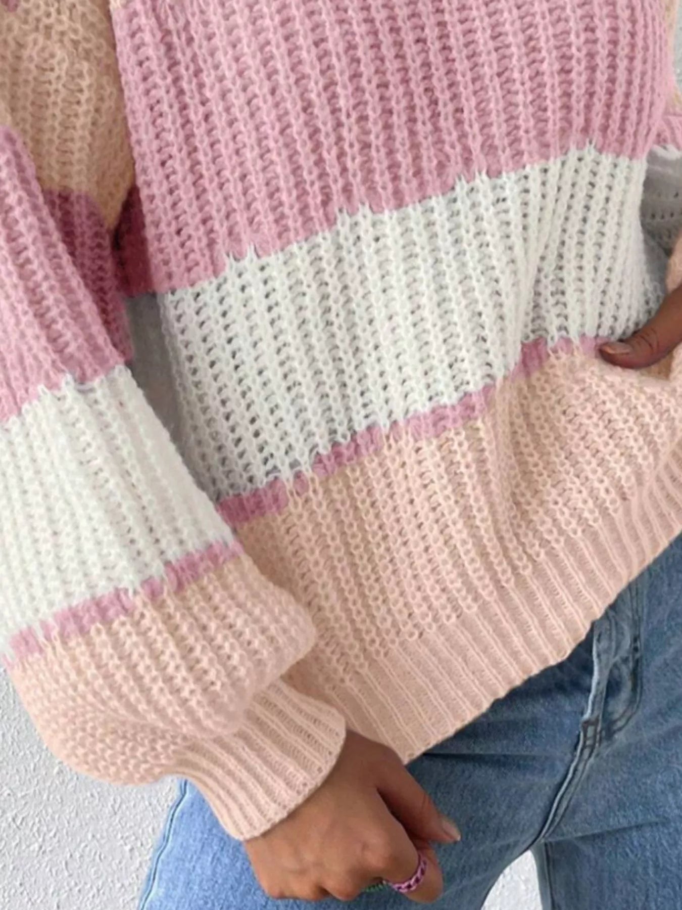 Striped Knit Round Neck Sweater designed for comfort and style at Lookzlike