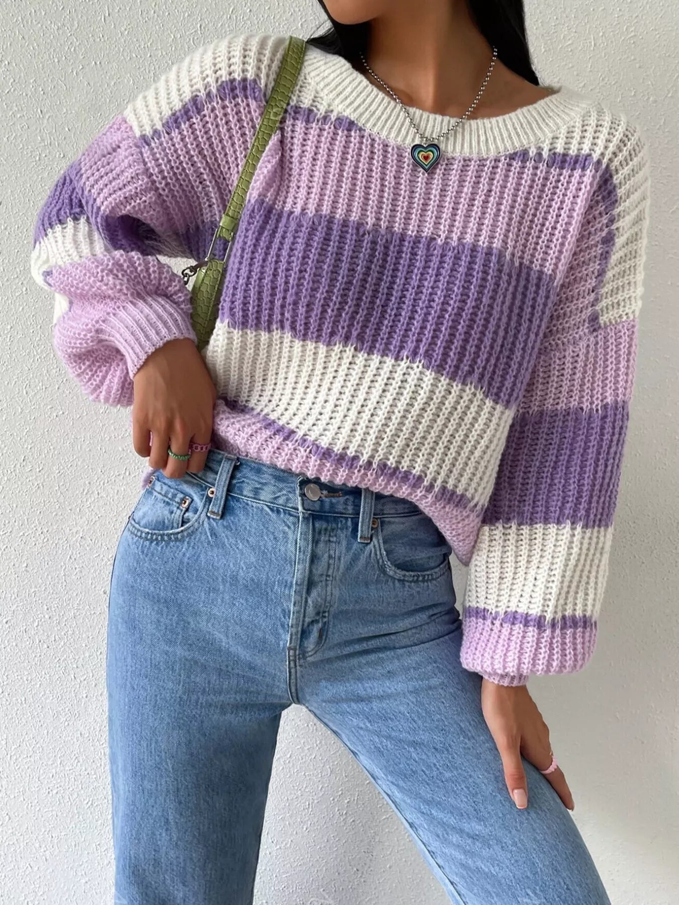 Striped Knit Round Neck Sweater designed for comfort and style at Lookzlike