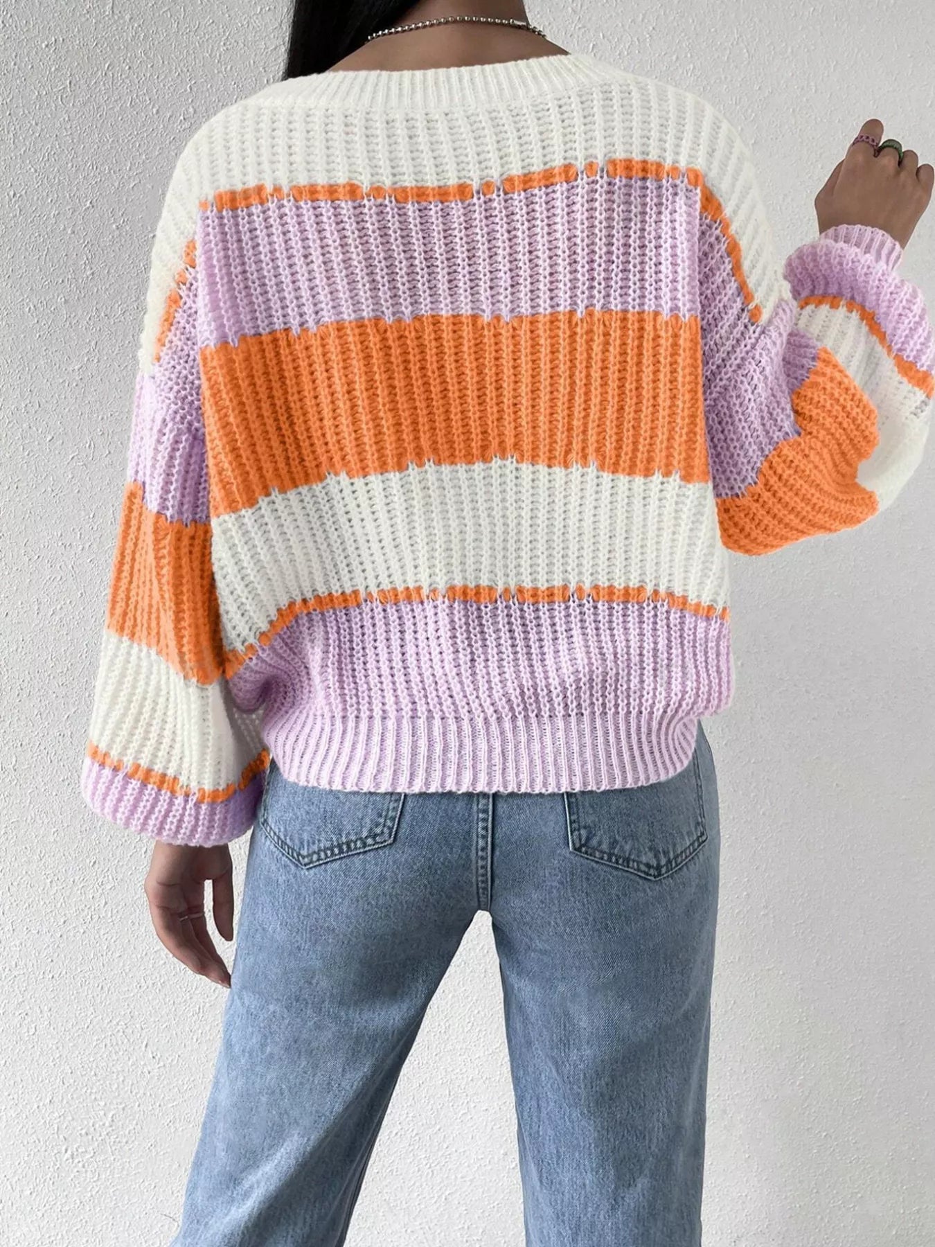 Striped Knit Round Neck Sweater designed for comfort and style at Lookzlike