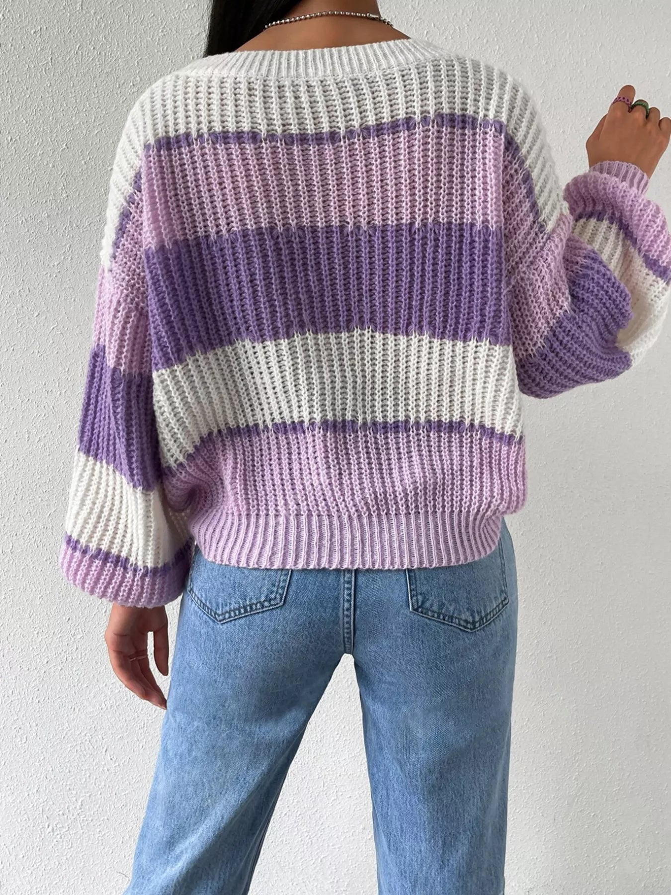 Striped Knit Round Neck Sweater designed for comfort and style at Lookzlike