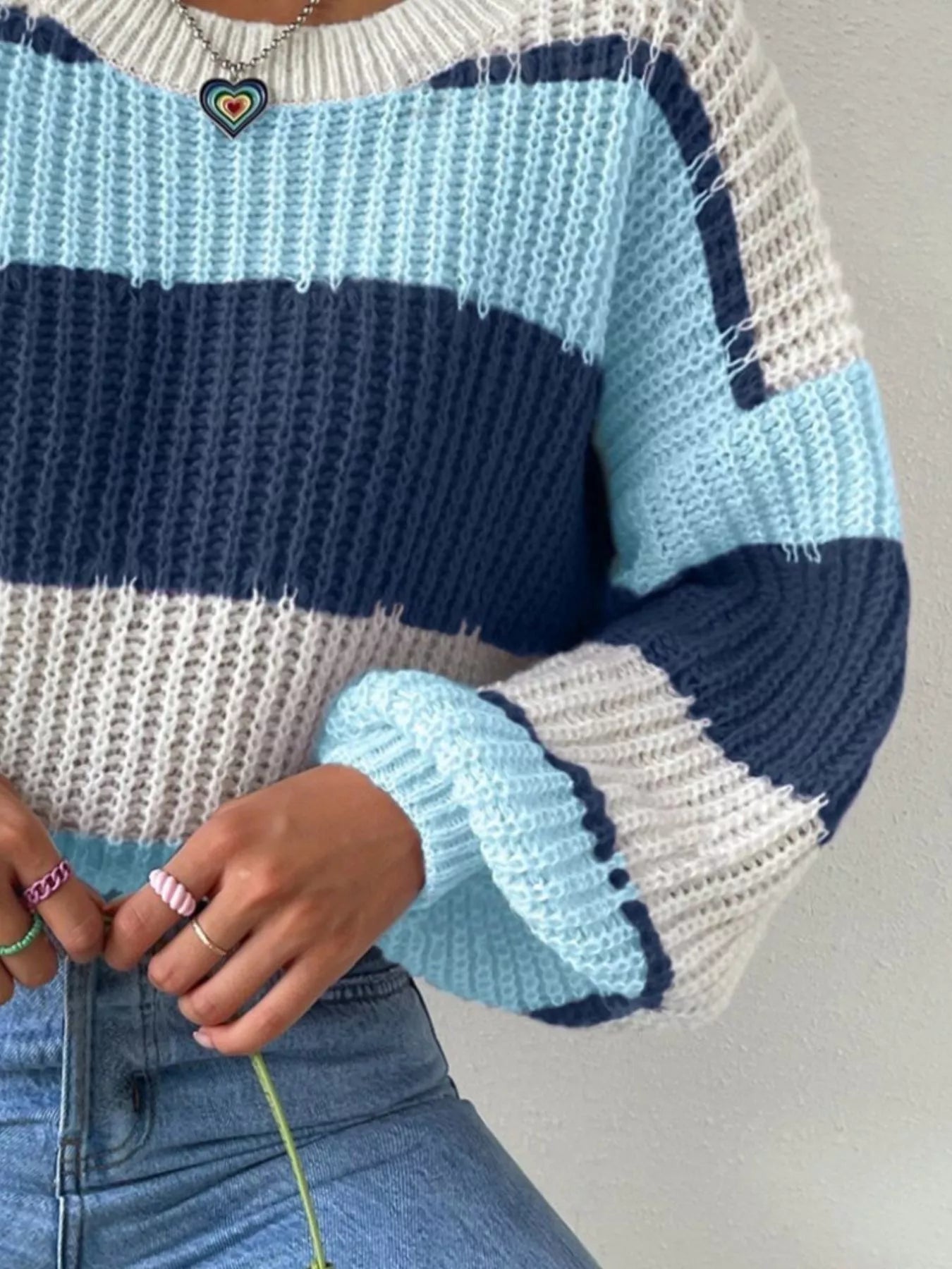 Striped Knit Round Neck Sweater designed for comfort and style at Lookzlike