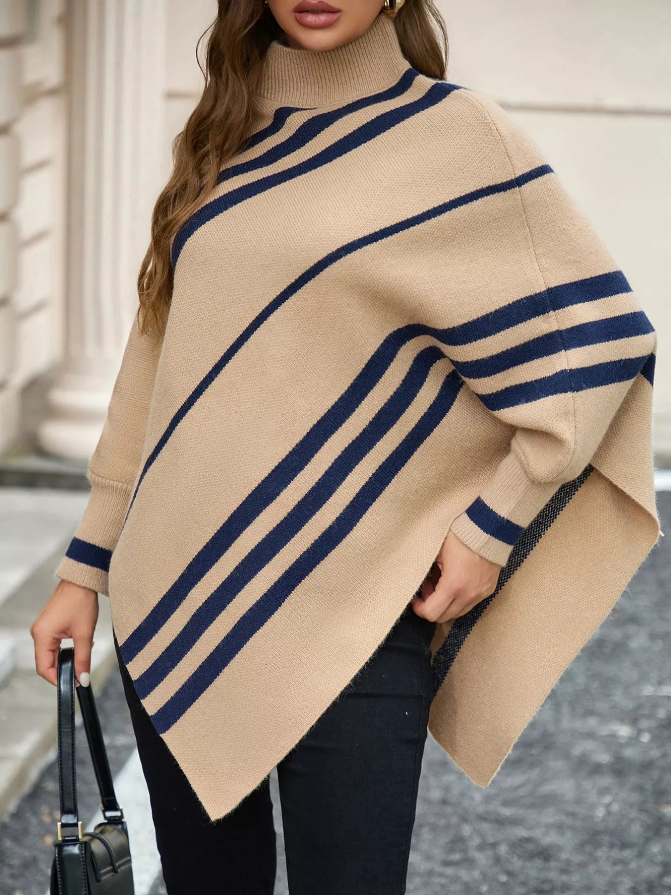 Striped Pattern Batwing Sleeve Sweater designed for comfort and style at Lookzlike