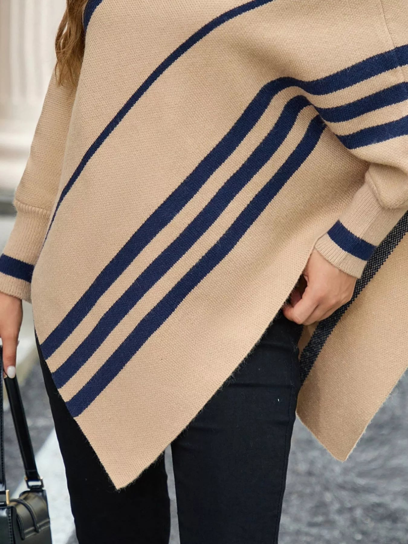 Striped Pattern Batwing Sleeve Sweater designed for comfort and style at Lookzlike