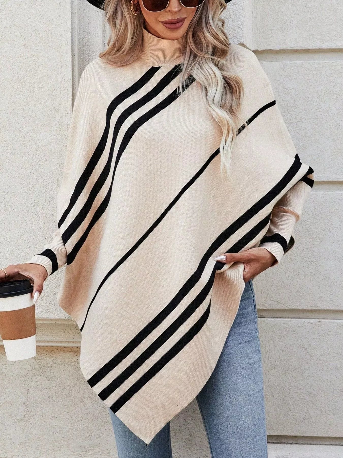 Striped Pattern Batwing Sleeve Sweater designed for comfort and style at Lookzlike