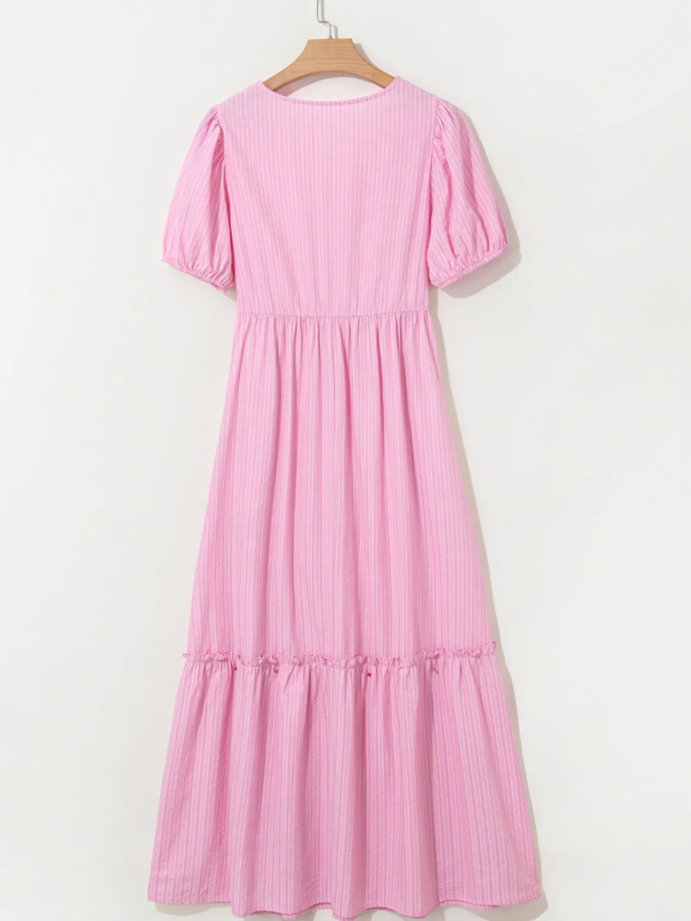 Striped Puff Sleeve V-Neck Maxi Dress - Lookzlike