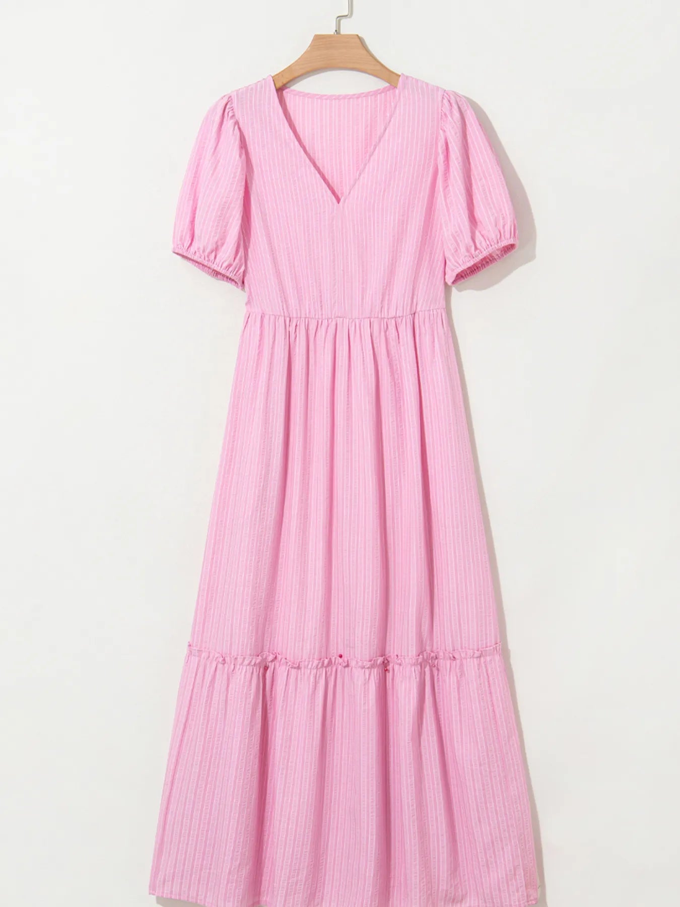 Striped Puff Sleeve V-Neck Maxi Dress - Lookzlike