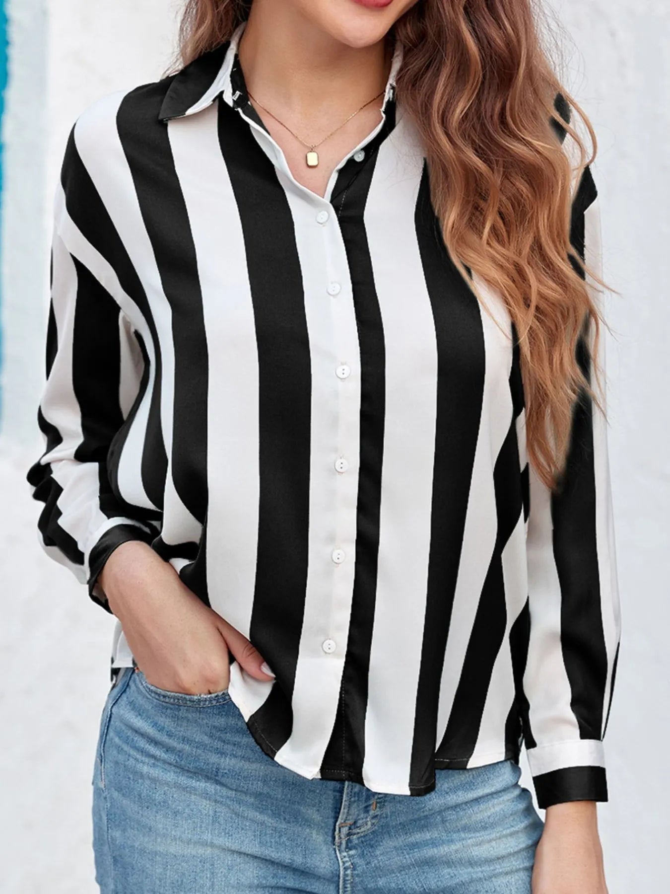Striped Relaxed Button Up Shirt - Lookzlike