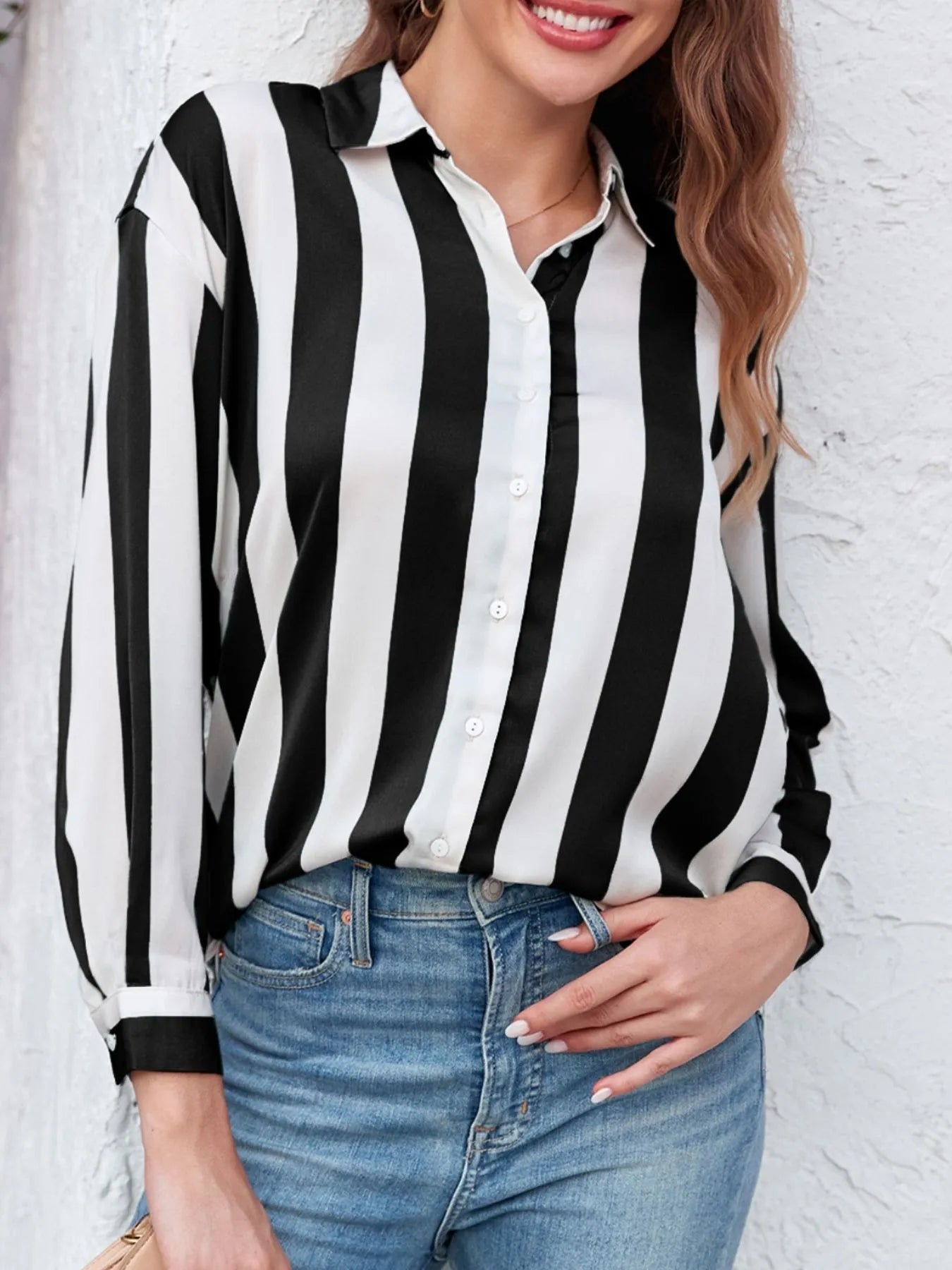 Striped Relaxed Button Up Shirt - Lookzlike