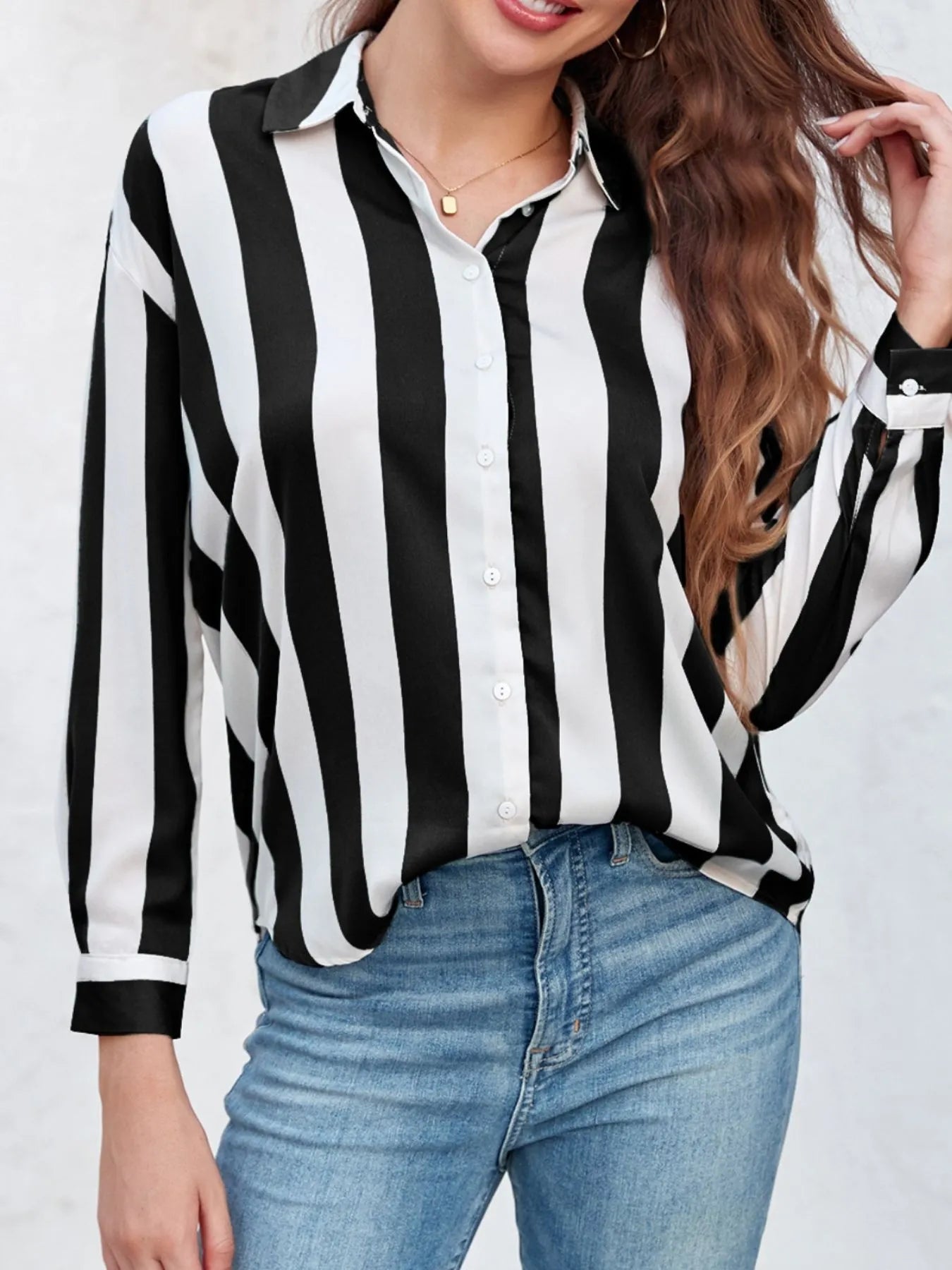 Striped Relaxed Button Up Shirt - Lookzlike