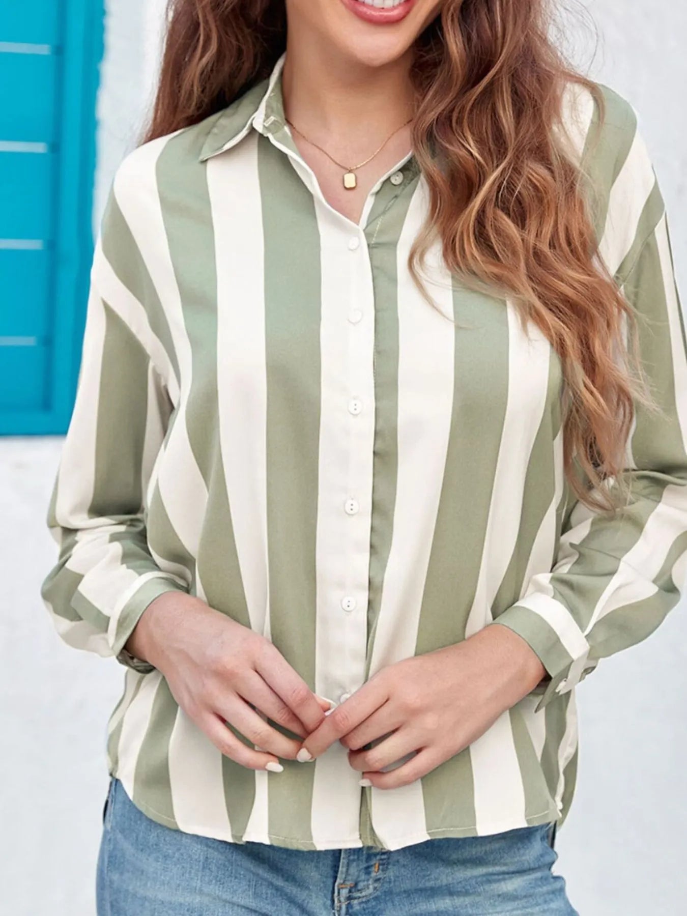 Striped Relaxed Button Up Shirt - Lookzlike