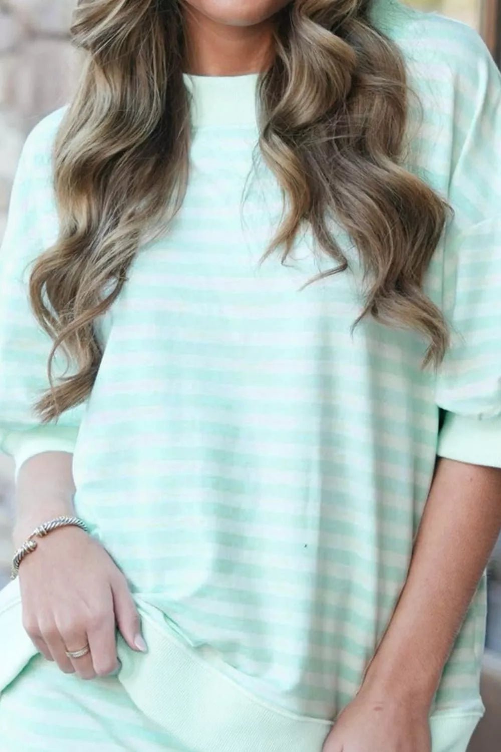 Striped Round Neck Top and Skirt Set designed for comfort and style at Lookzlike