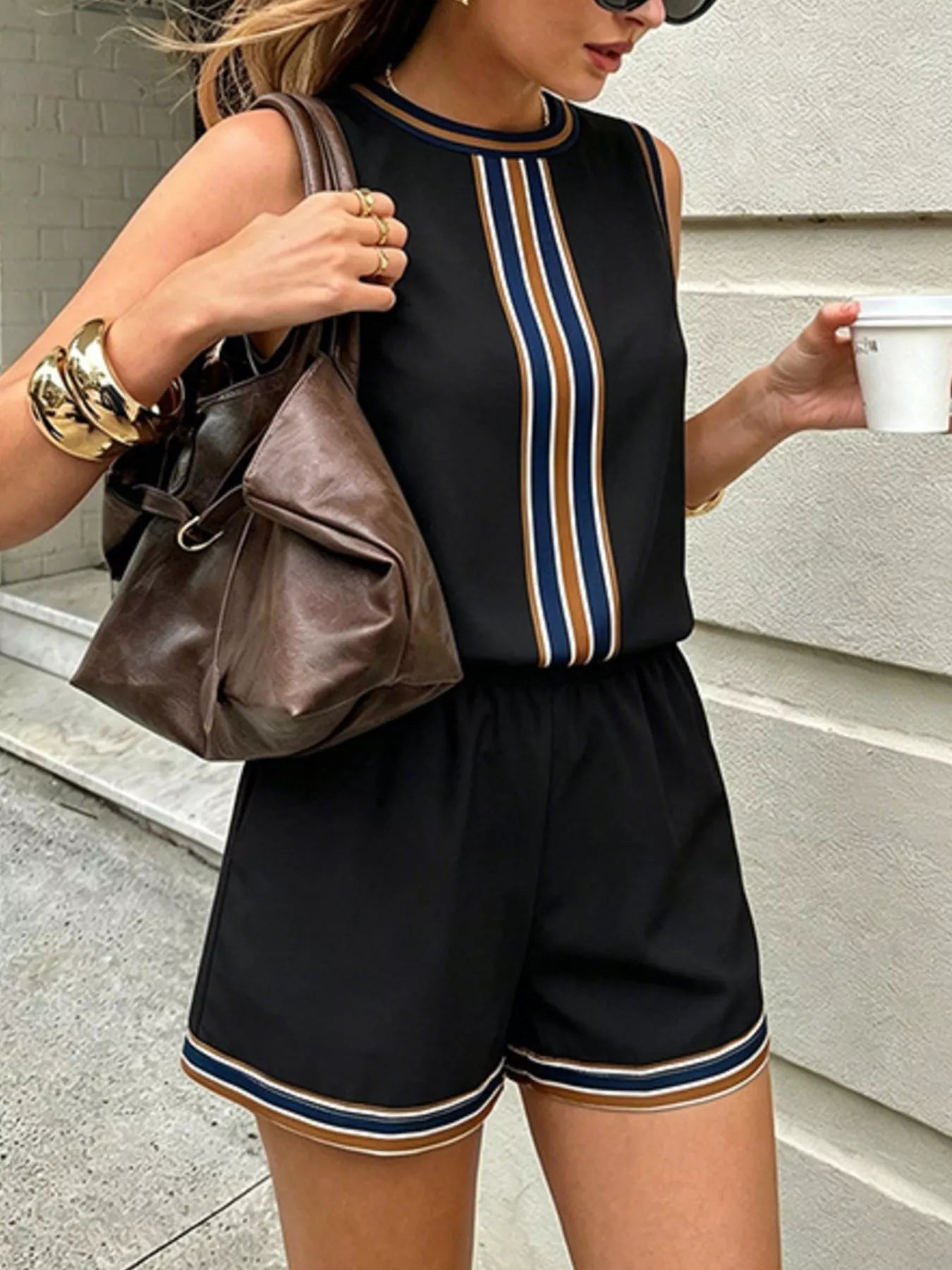 Striped Sleeveless Top and Shorts Set designed for comfort and style at Lookzlike