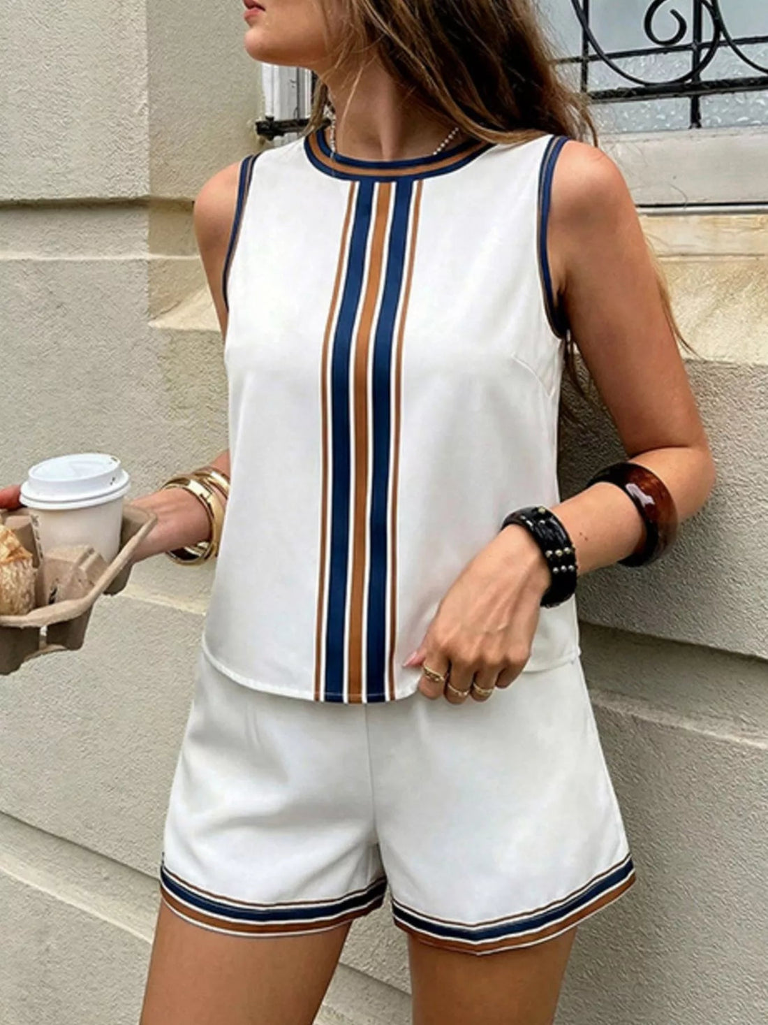 Striped Sleeveless Top and Shorts Set designed for comfort and style at Lookzlike