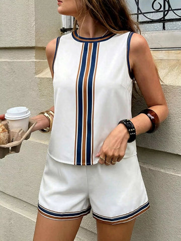 Striped Sleeveless Top and Shorts Set designed for comfort and style at Lookzlike